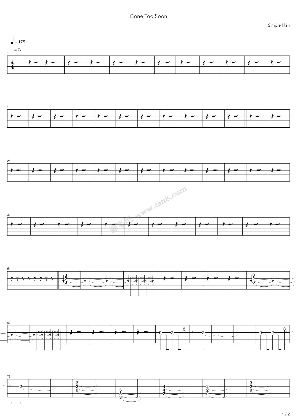 gone too soon 吉他谱-虫虫吉他谱免费下载