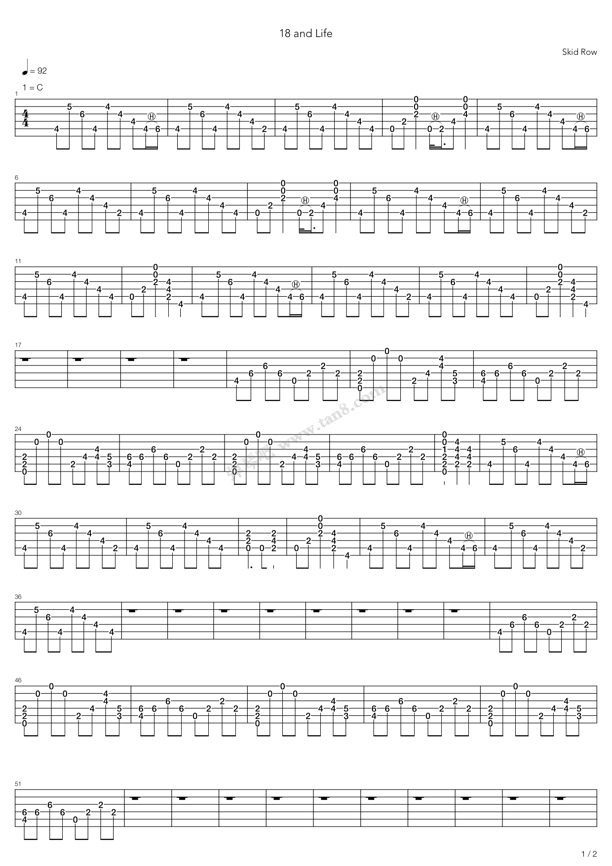 《18 and life》,skid row(六线谱 吉他谱吉他谱 第1页