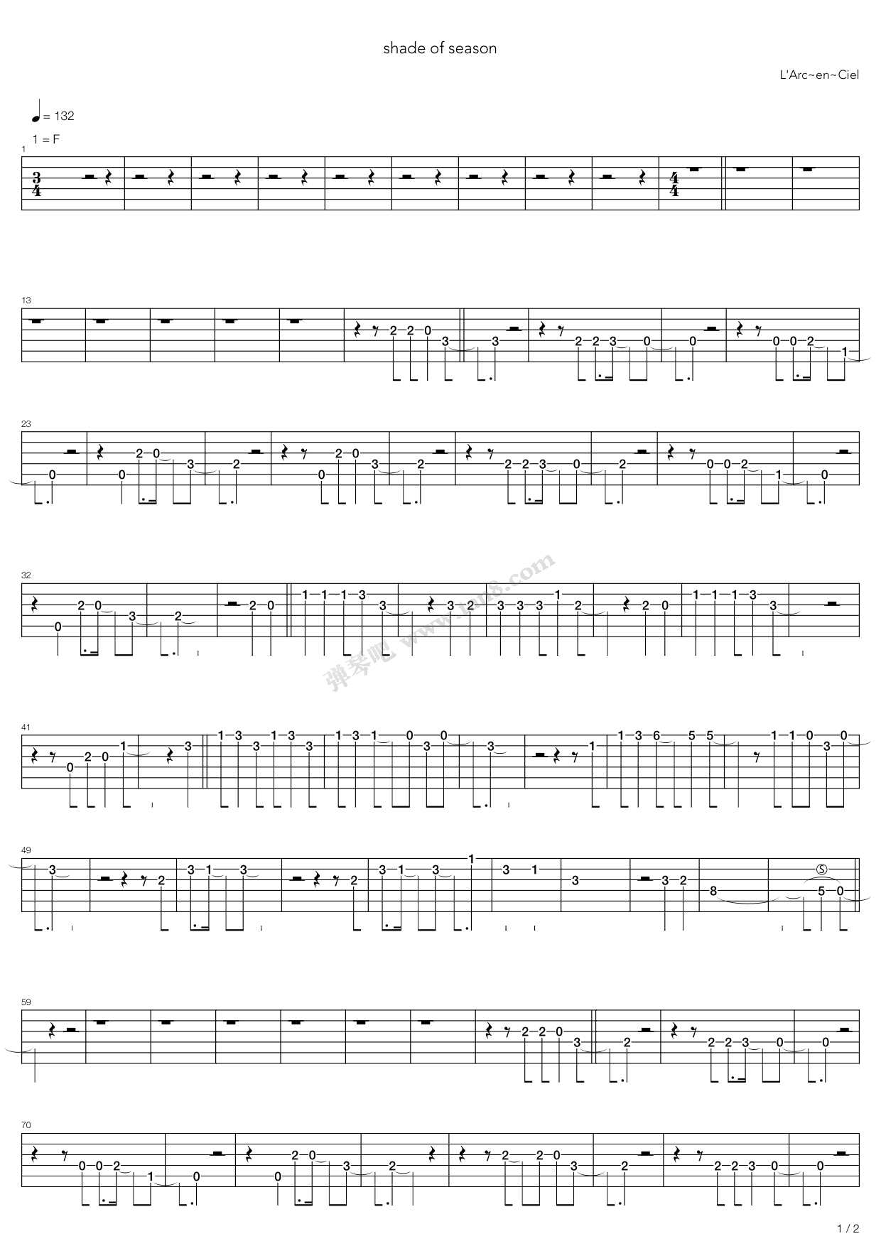 《shade of season》,larc～en～ciel(六线谱 吉他谱吉他谱 第1页