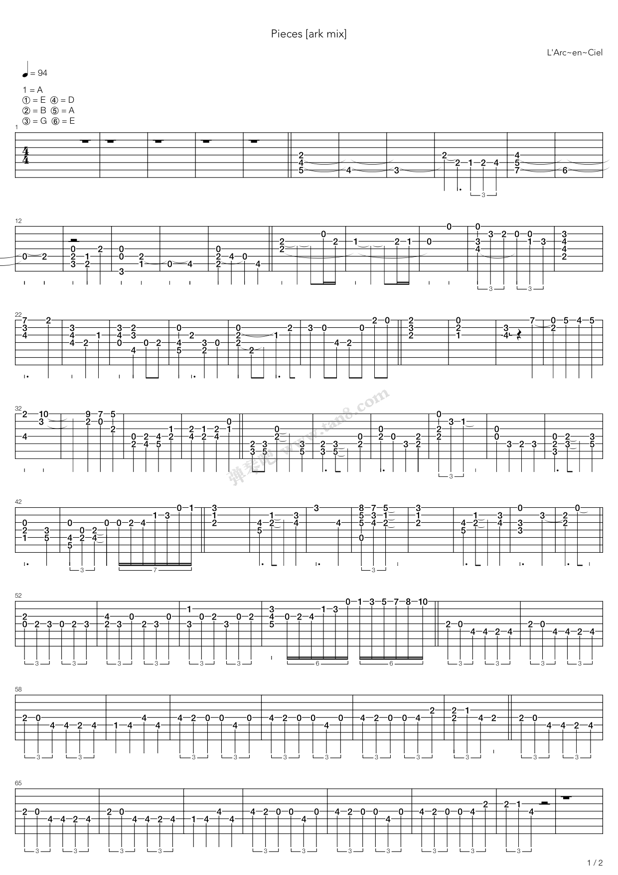 《pieces》,larc～en～ciel(六线谱 吉他谱吉他谱 第36页