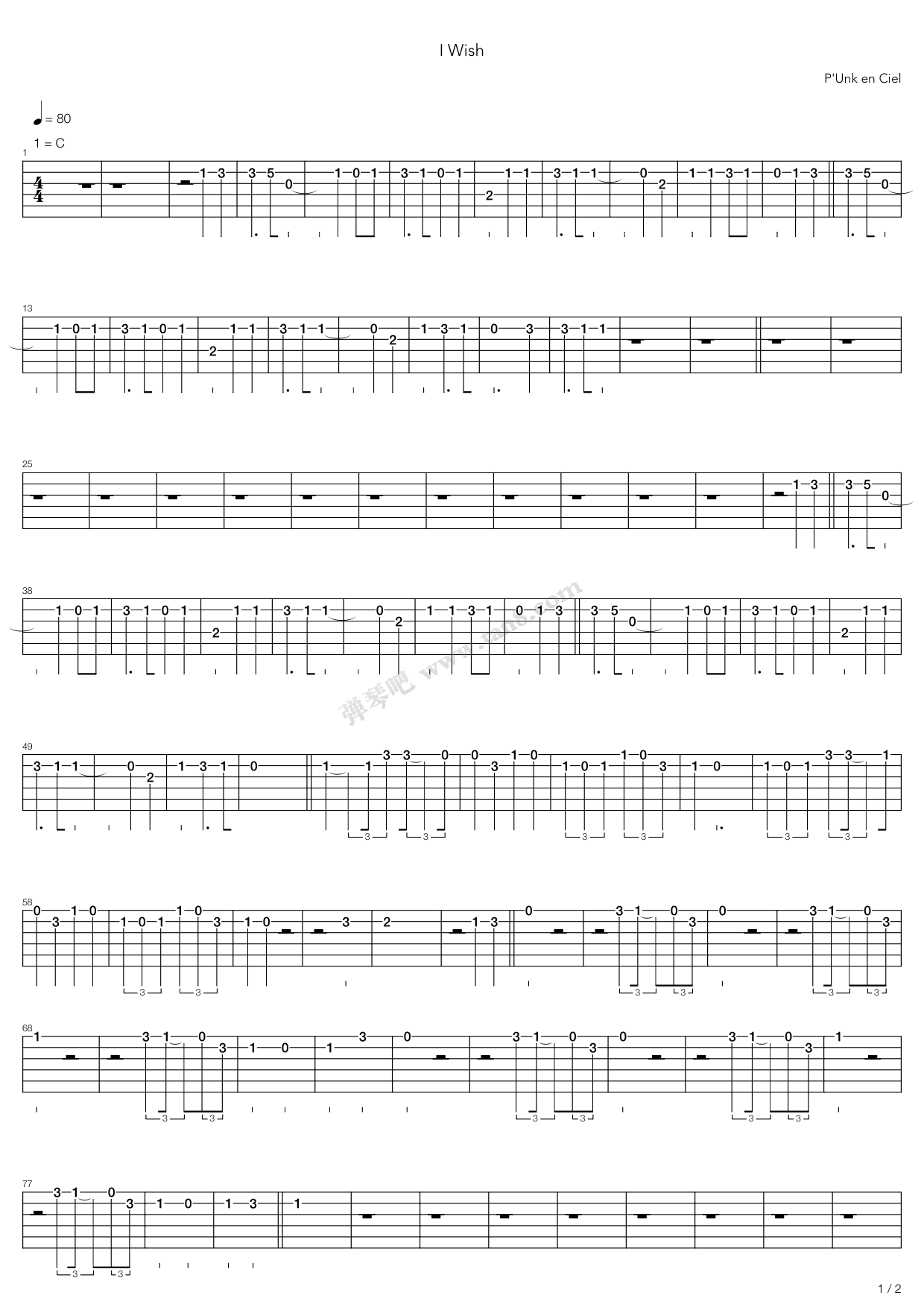 Wish-NANA OP2-鋼琴譜檔(五線譜、雙手簡譜、數位譜、Midi、PDF)免費下載