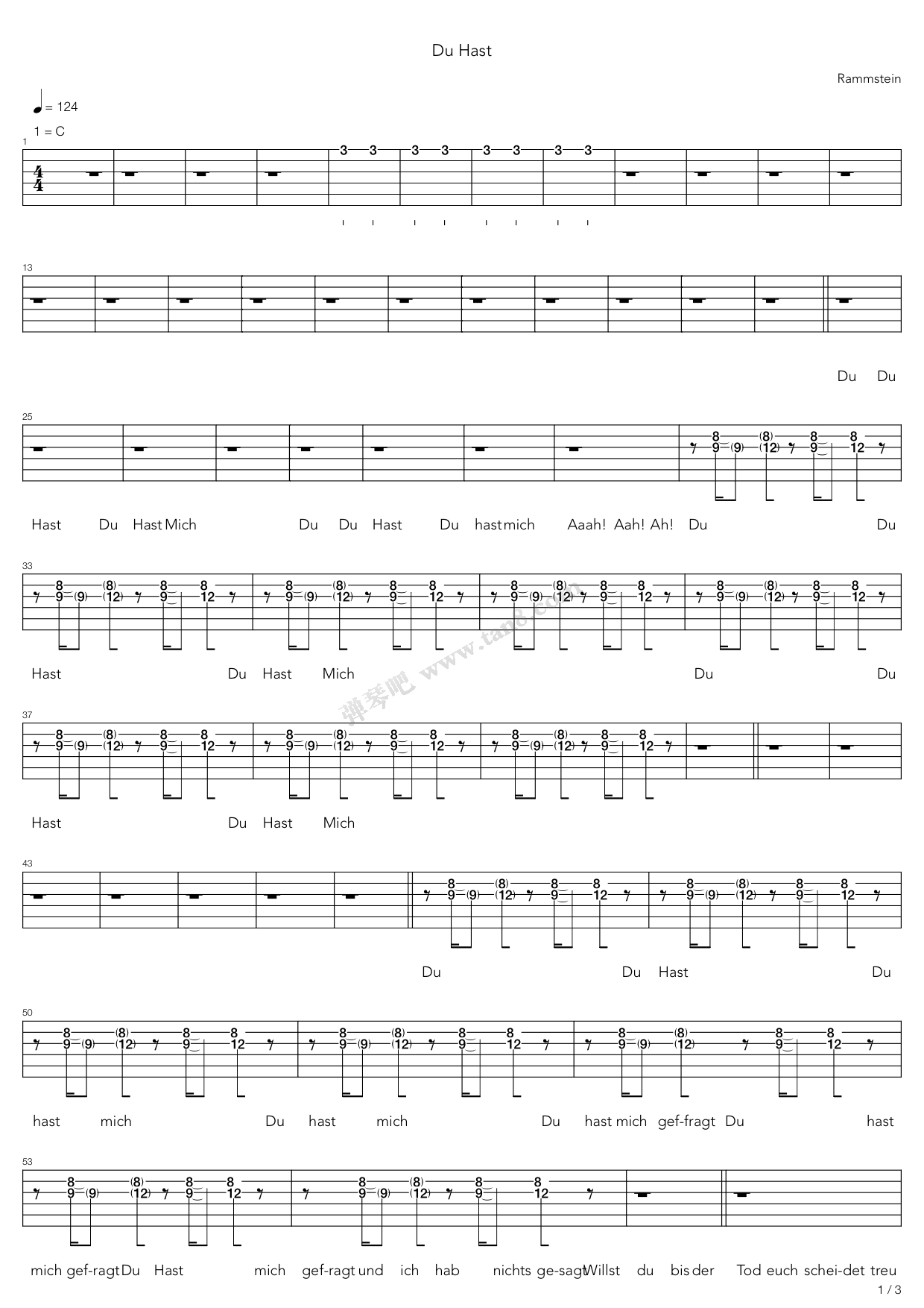 du hast 吉他谱-虫虫吉他谱免费下载