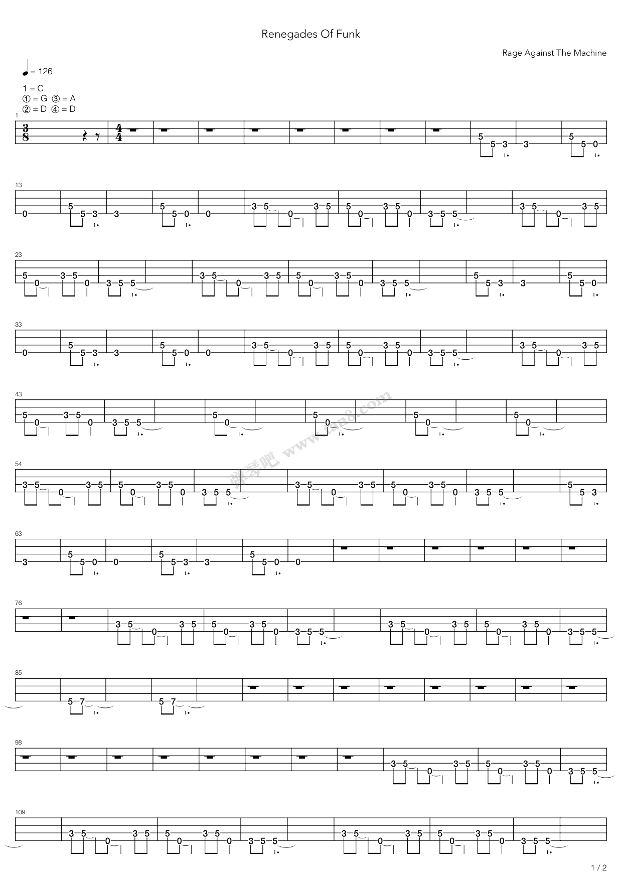 《renegades of funk》,rage against the machine(六线谱 吉他谱吉他