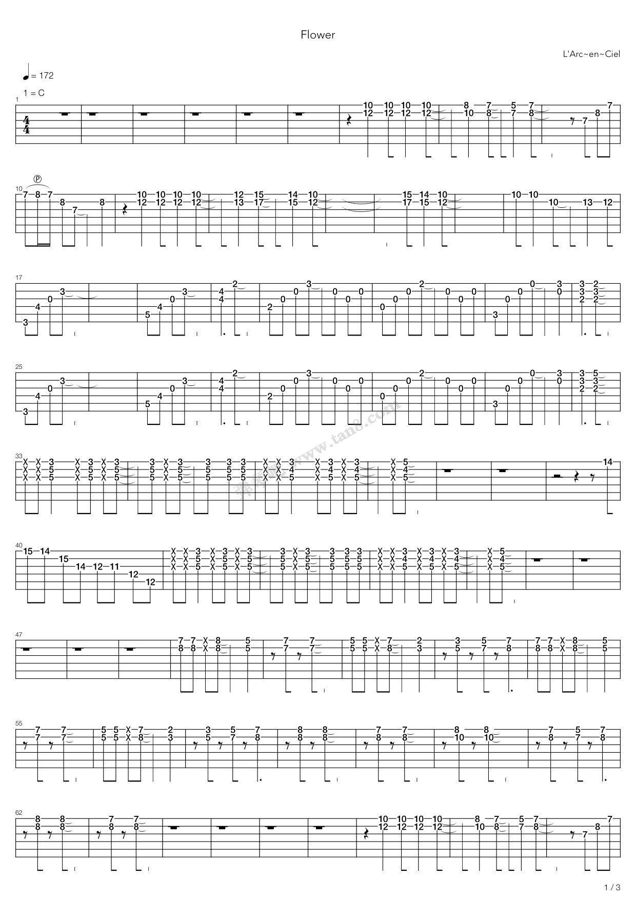 《flower》,larc～en～ciel(六线谱 吉他谱吉他谱 第1页