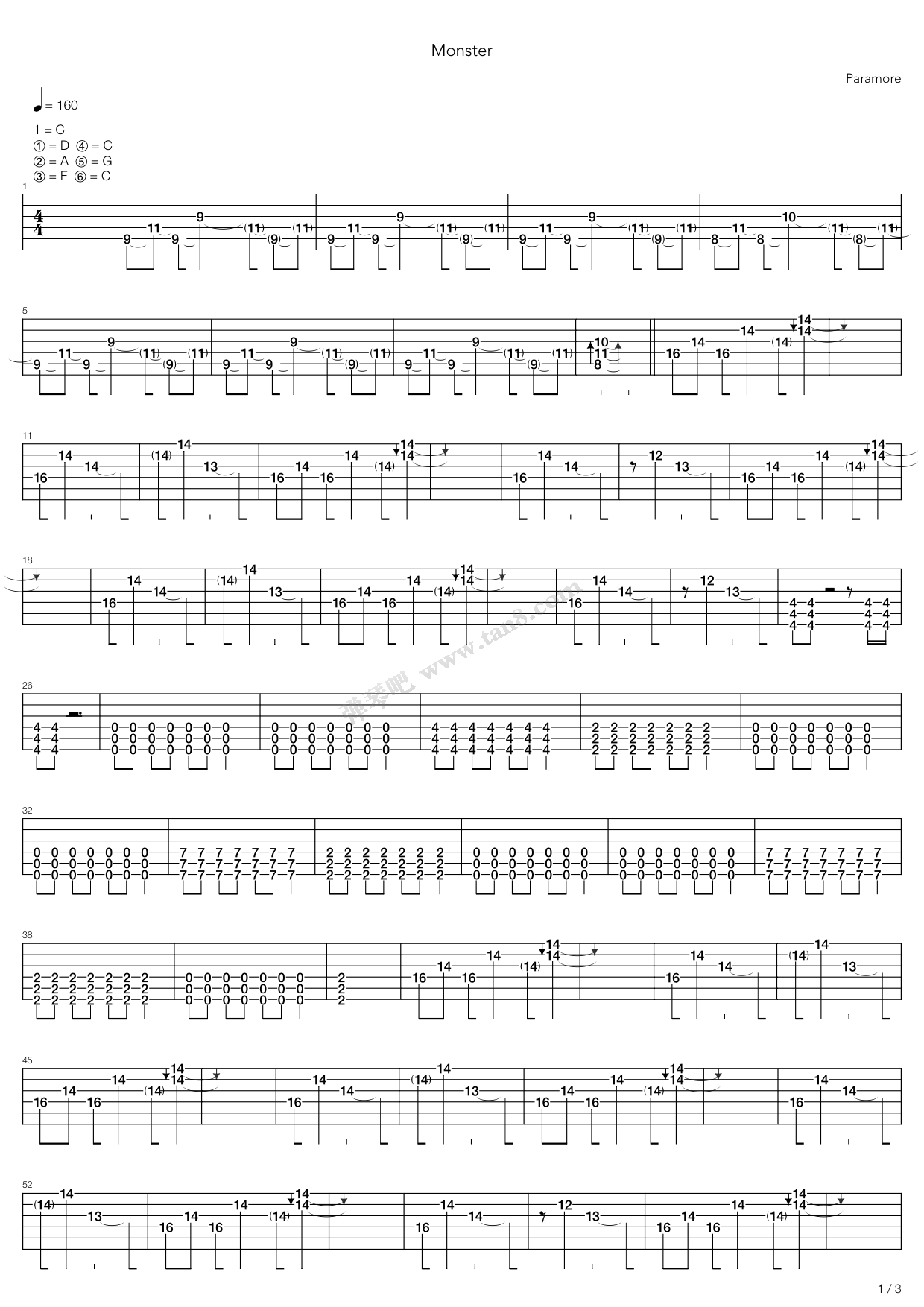 monster 吉他谱-虫虫吉他谱免费下载