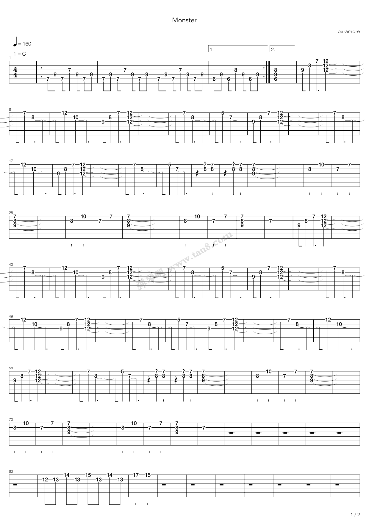 monster 吉他谱-虫虫吉他谱免费下载