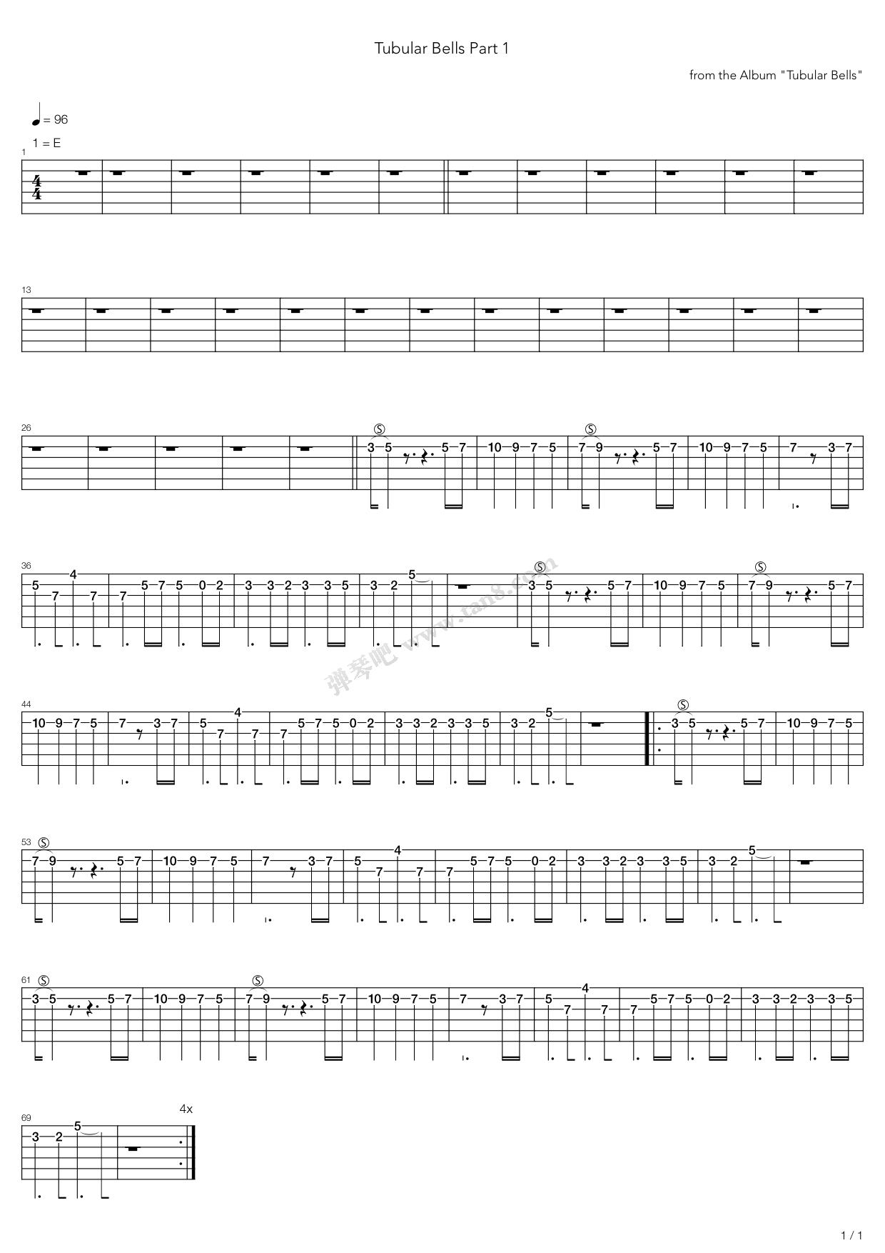 《tubular bells part 1 1973》,mike oldfield(六线谱 吉他谱吉他谱