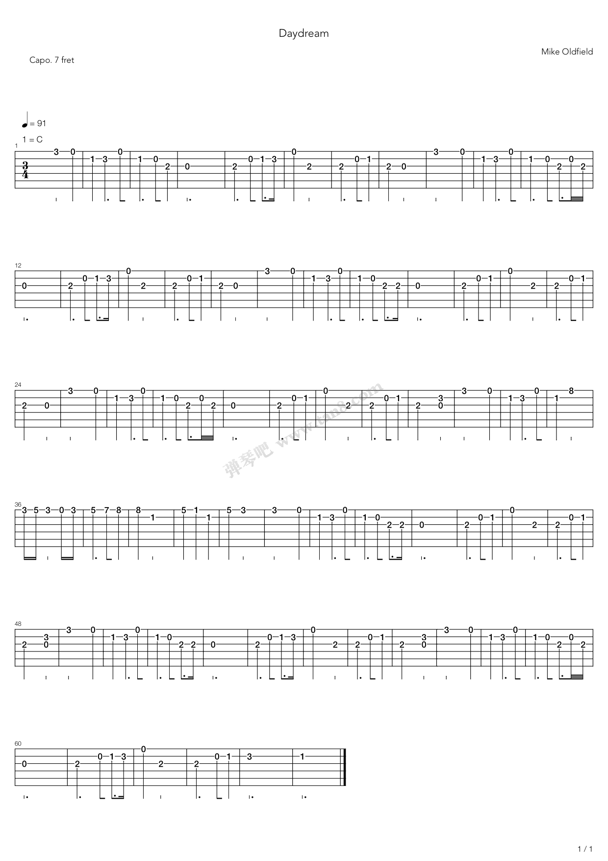 《daydream》,mike oldfield(六线谱 吉他谱吉他谱 第1页