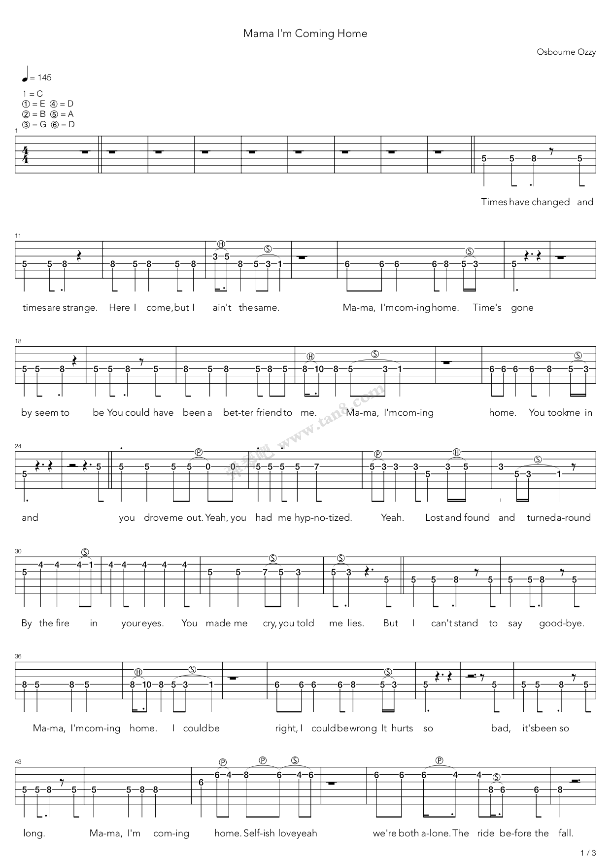 《mama im coming home》,ozzy osbourne(六线谱 吉他谱吉他谱 第18页