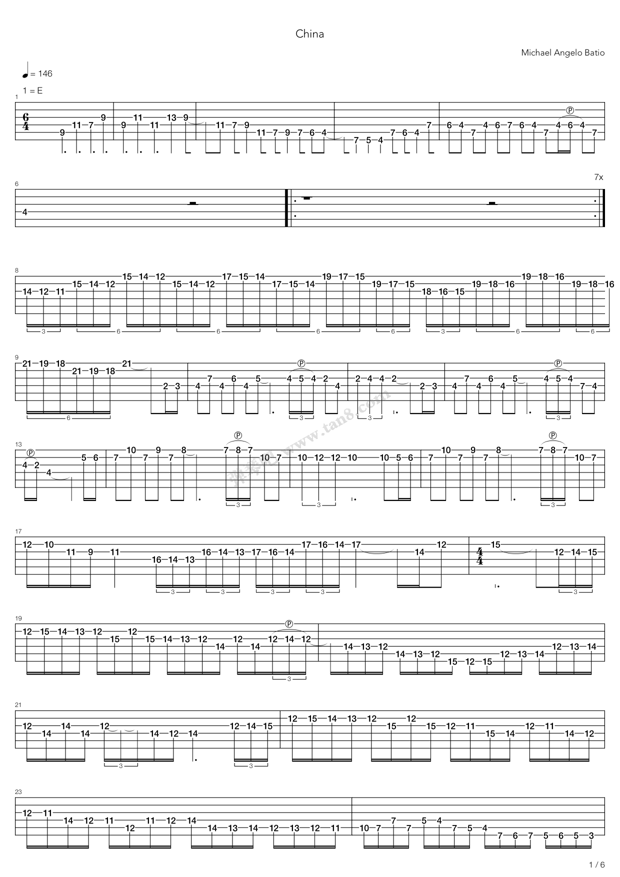 《china》,michael angelo(六线谱 吉他谱吉他谱 第1页