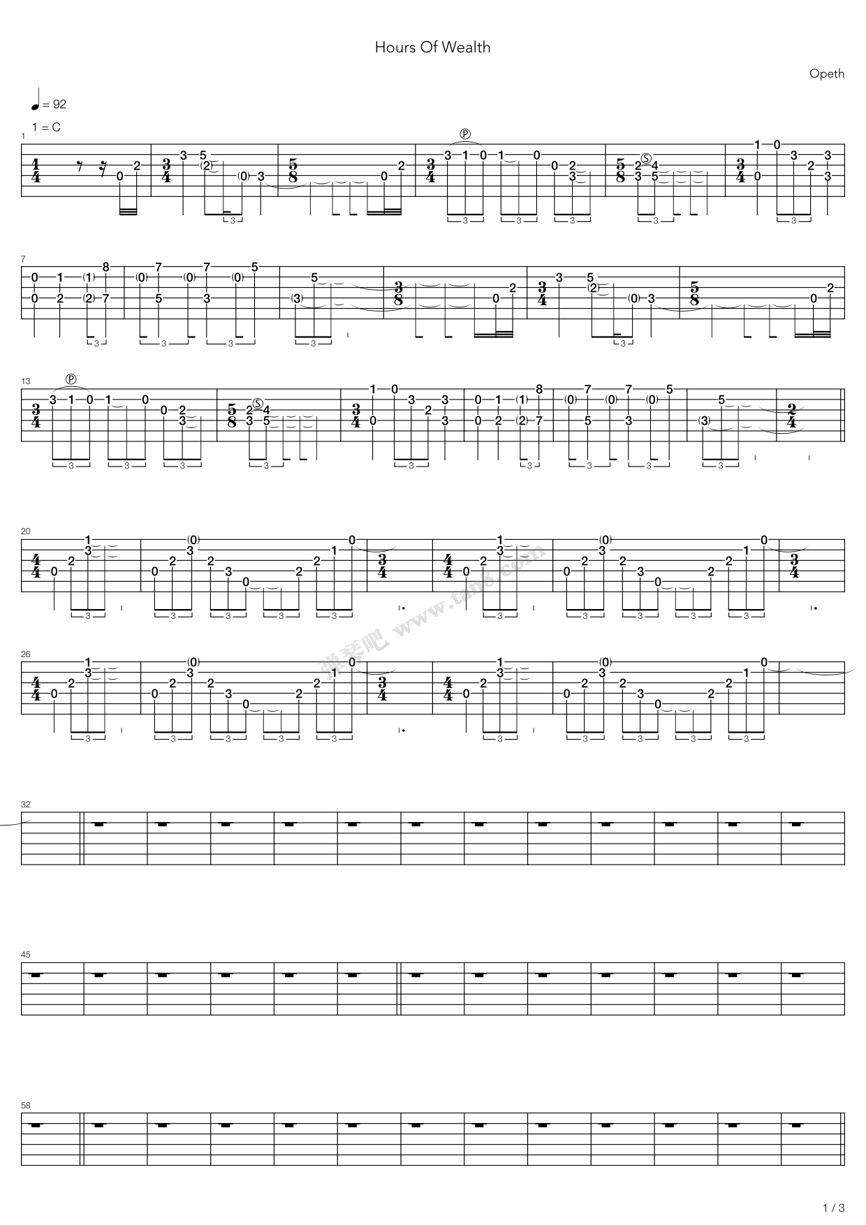 《hours of wealth》,opeth(六线谱 吉他谱吉他谱 第1页