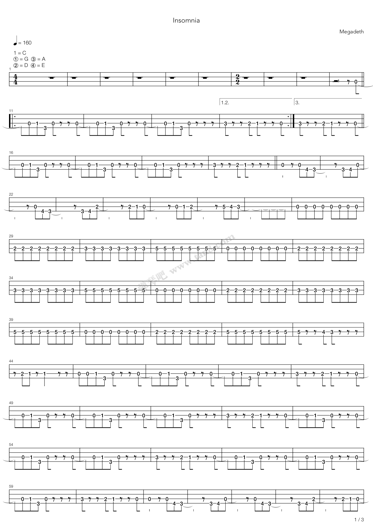 《insomnia》,megadeth(六线谱 吉他谱吉他谱 第13页