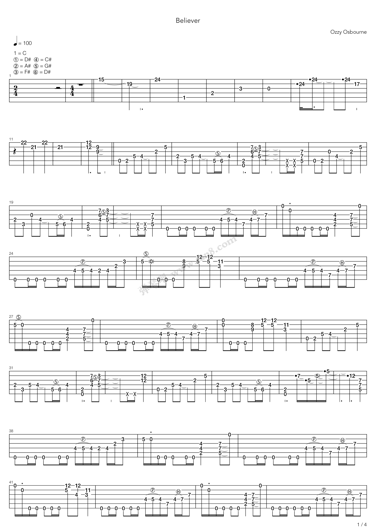 《believer》,ozzy osbourne(六线谱 吉他谱吉他谱 第1页