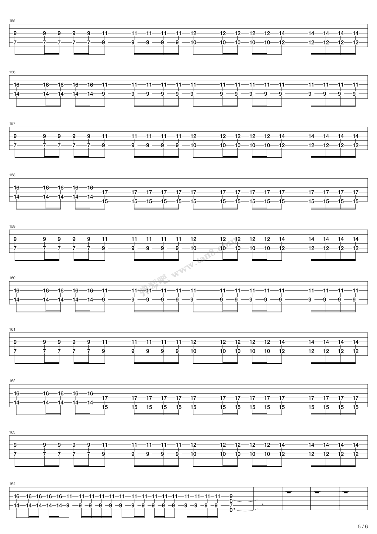 《the night and the silent water》,opeth(六线谱 吉他谱吉他谱 第