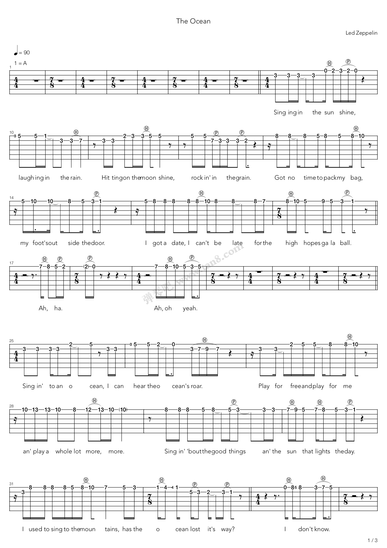 《the ocean》,led zeppelin(六线谱 吉他谱吉他谱 第1页