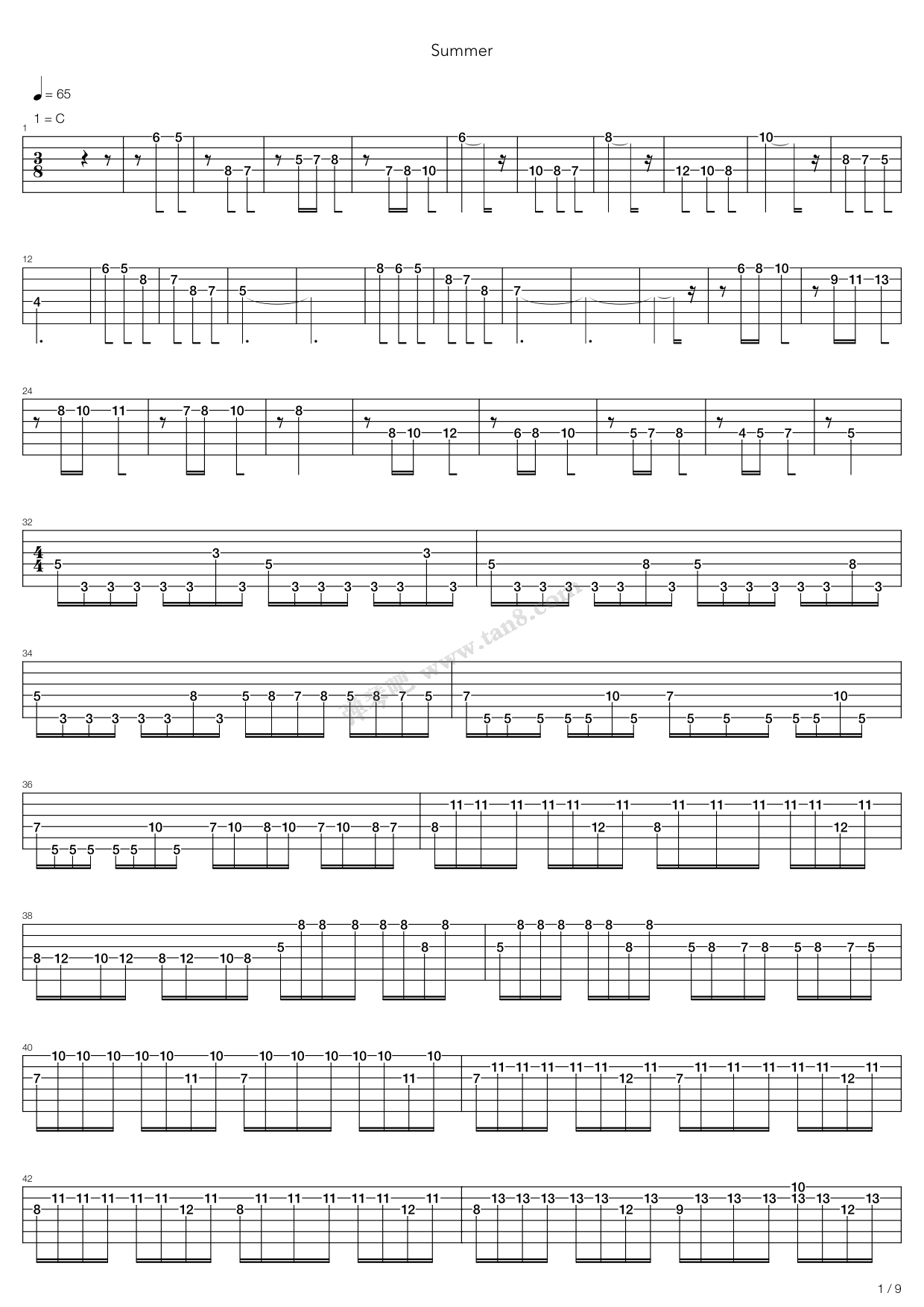 《summer》,antonio vivaldi(六线谱 吉他谱吉他谱 第1页