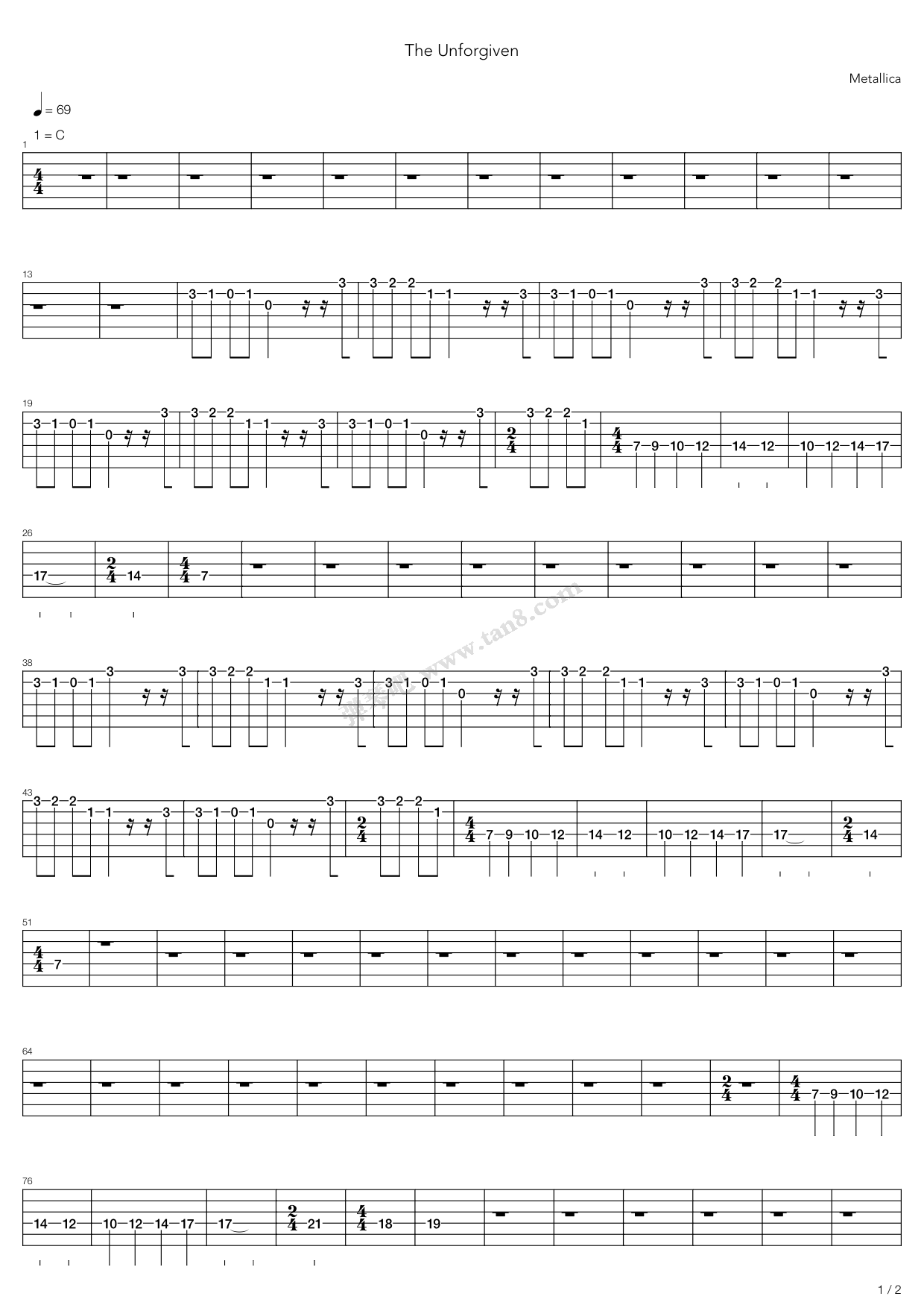 the unforgiven 吉他谱-虫虫吉他谱免费下载