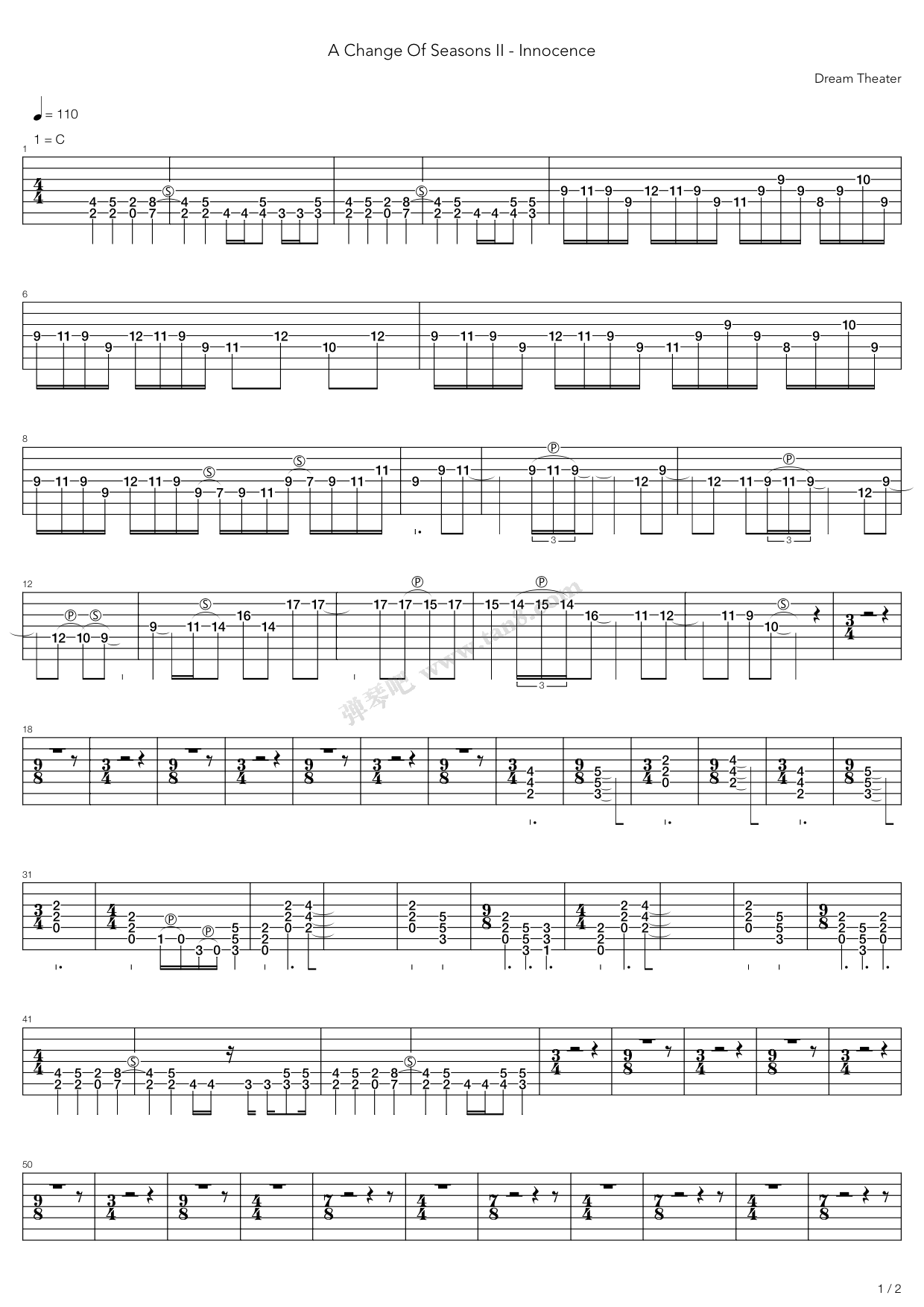 《innocence》,dream theater(六线谱 吉他谱吉他谱 第1页