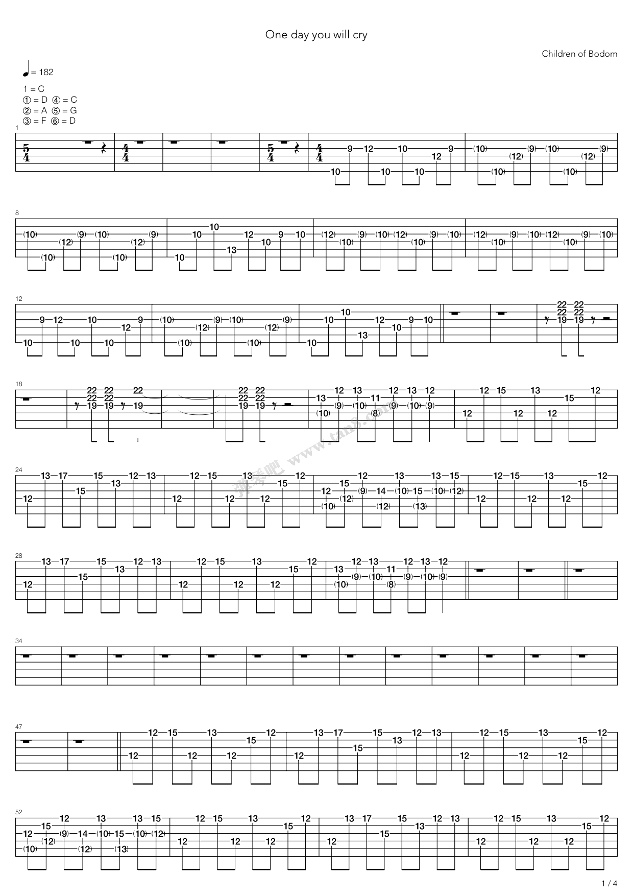 one day you will cry 吉他谱-虫虫吉他谱免费下载