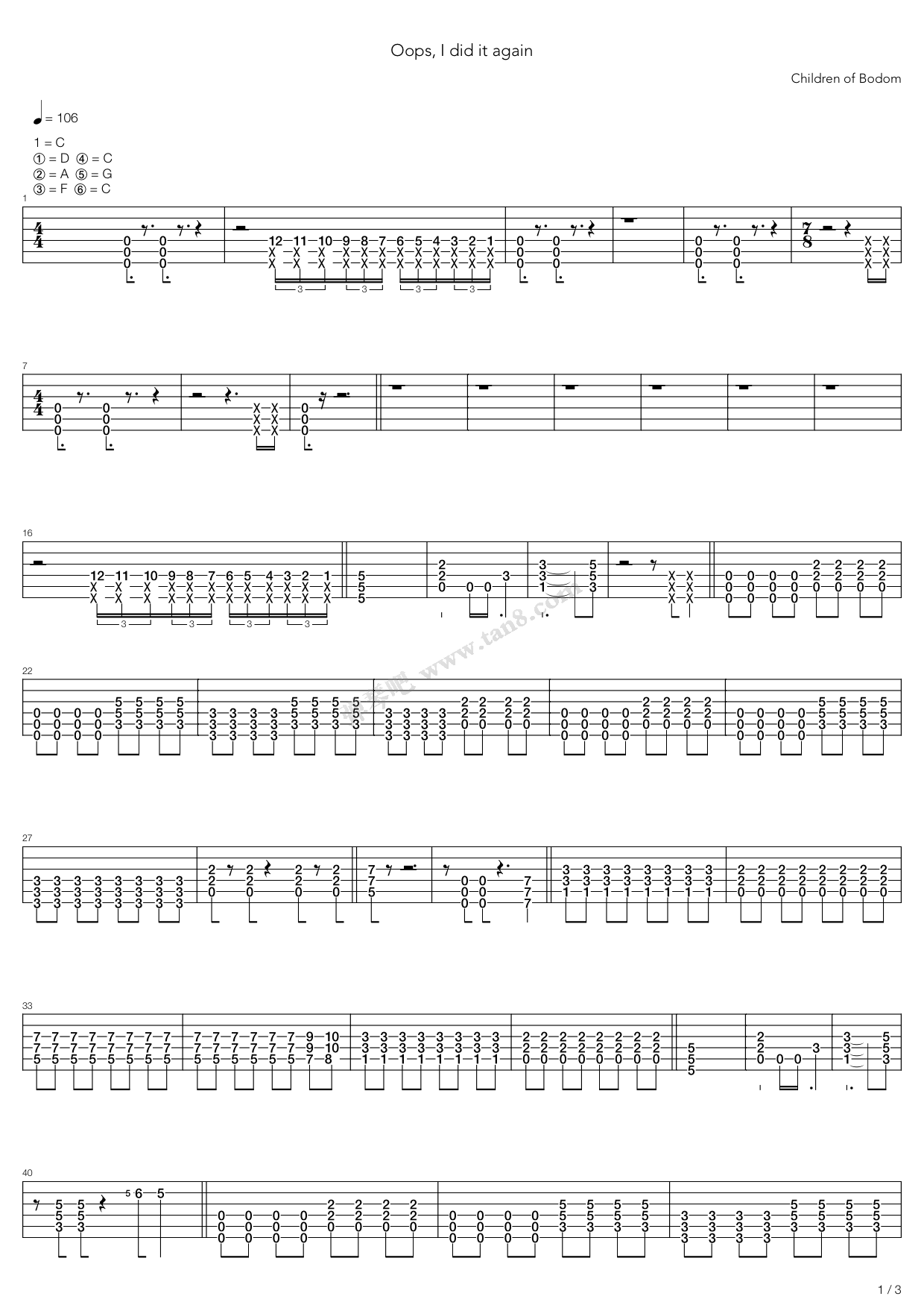 《oops i did it again》,children of bodom(六线谱 吉他谱吉他谱 第