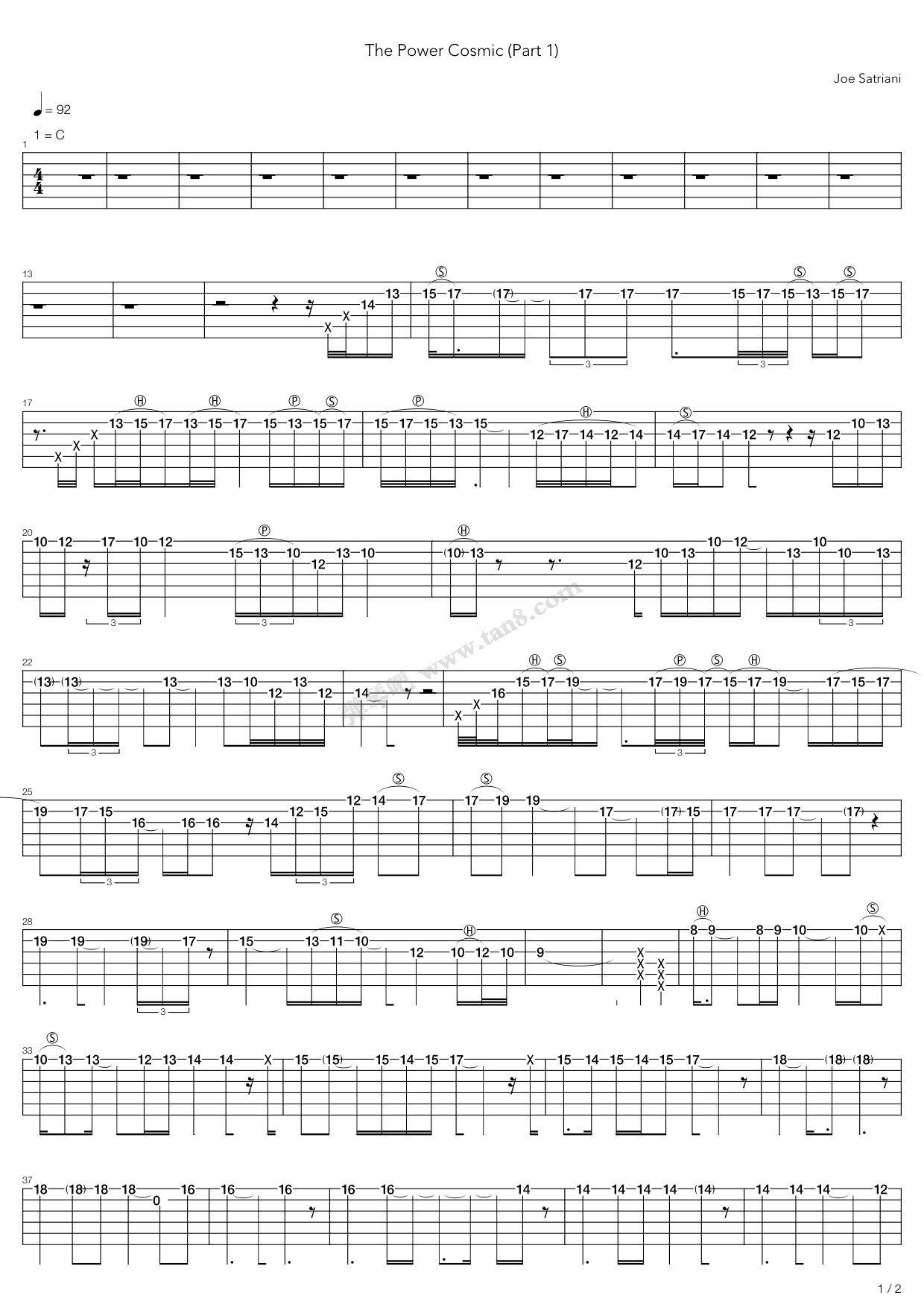 《the power cosmic》,joe satriani(六线谱 吉他谱吉他谱 第1页