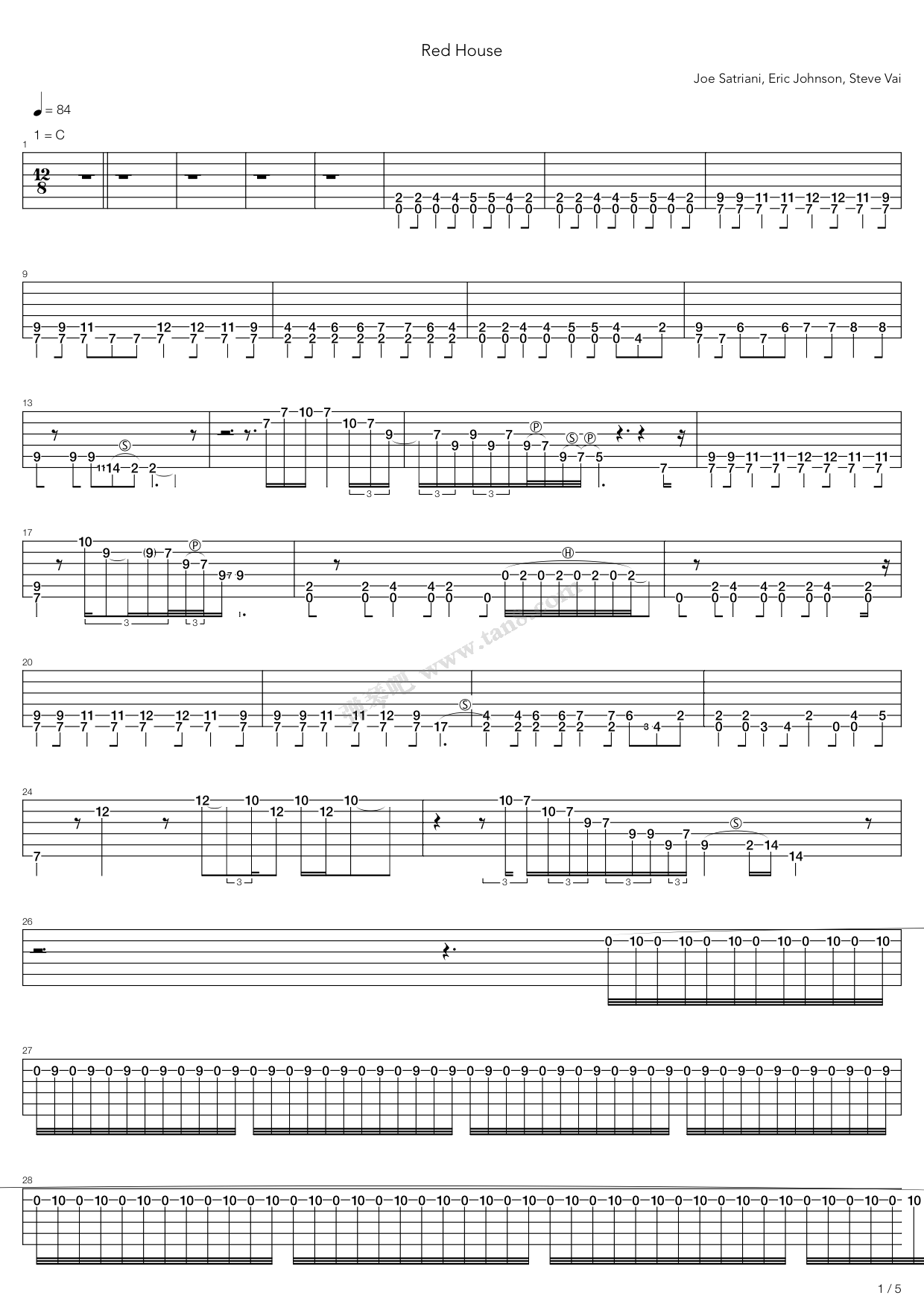 《Red House》,Joe Satriani（六线谱 调六线吉他谱虫虫吉他谱免费下载