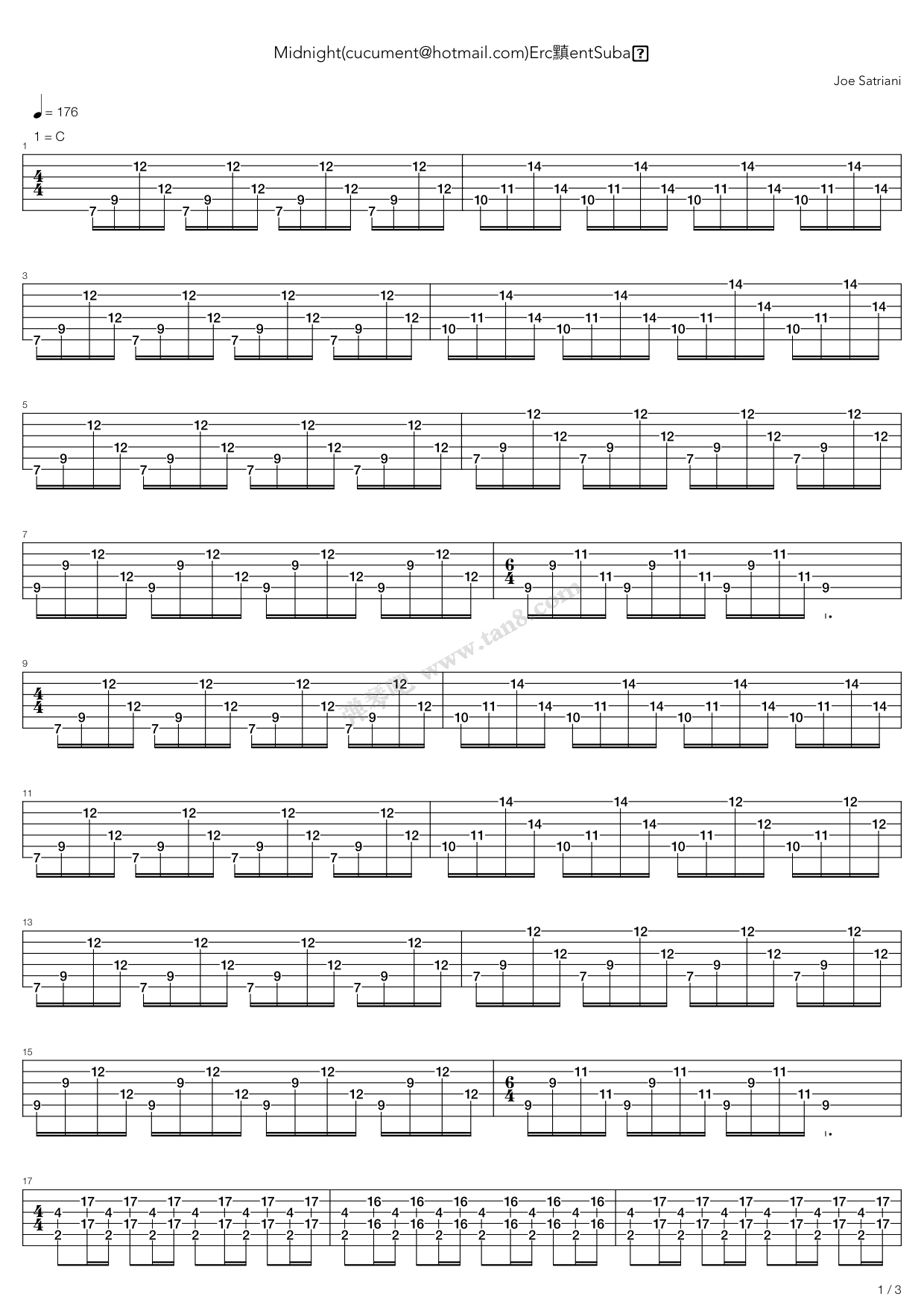 《midnight》,joe satriani(六线谱 吉他谱吉他谱 第1页