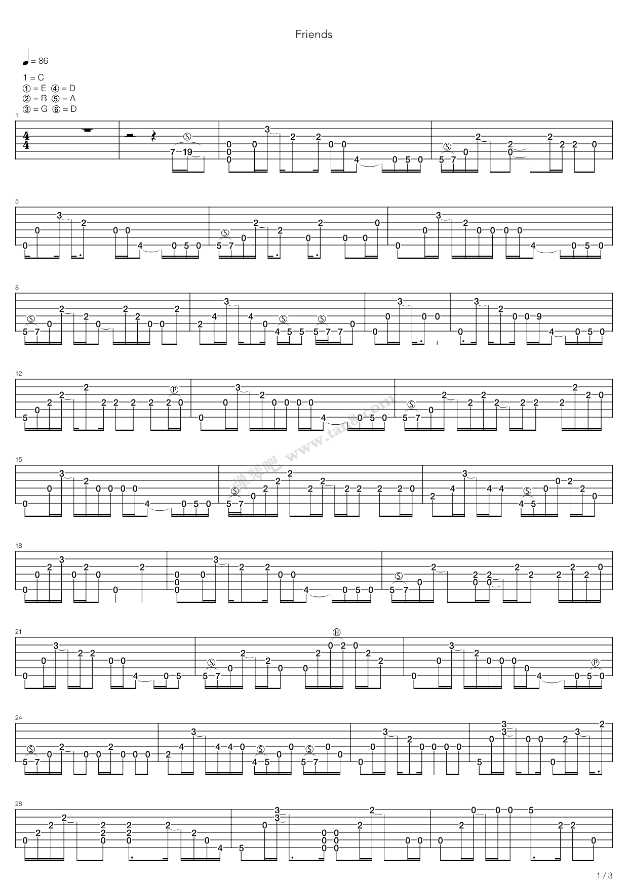 《friends》,joe satriani(六线谱 吉他谱吉他谱 第1页