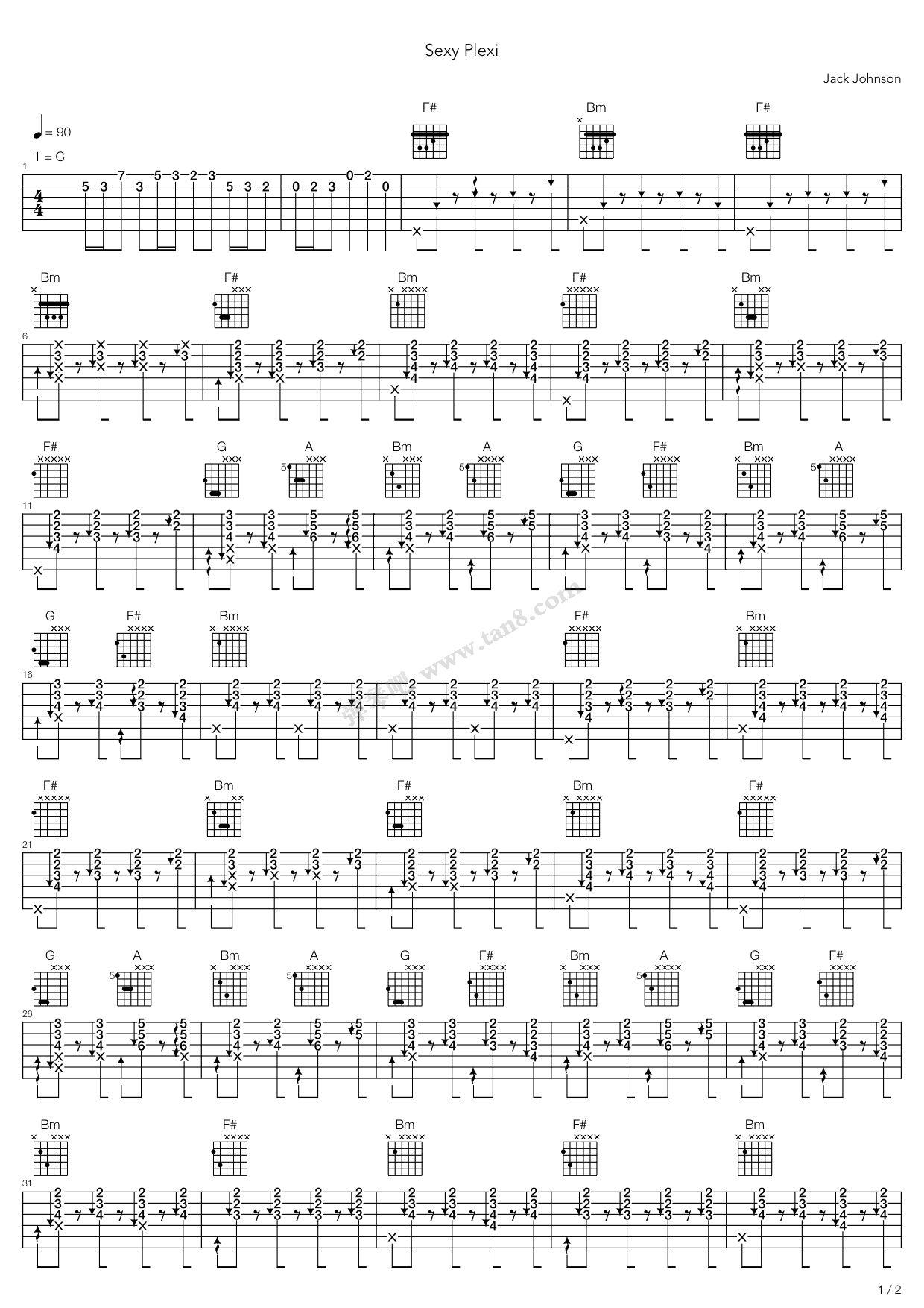 《sexy plexi》,jack johnson(六线谱 吉他谱吉他谱 第1页
