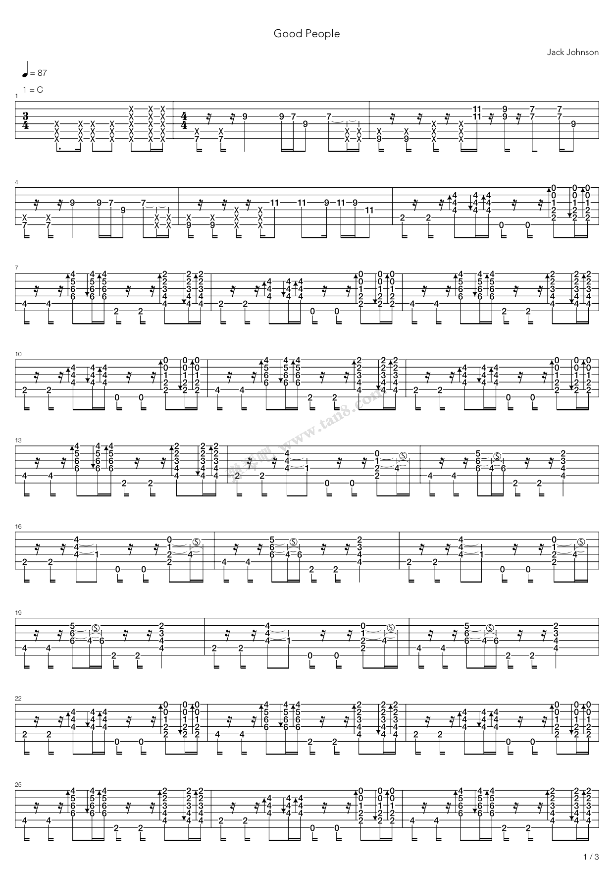 《good people》,jack johnson(六线谱 吉他谱吉他谱 第1页