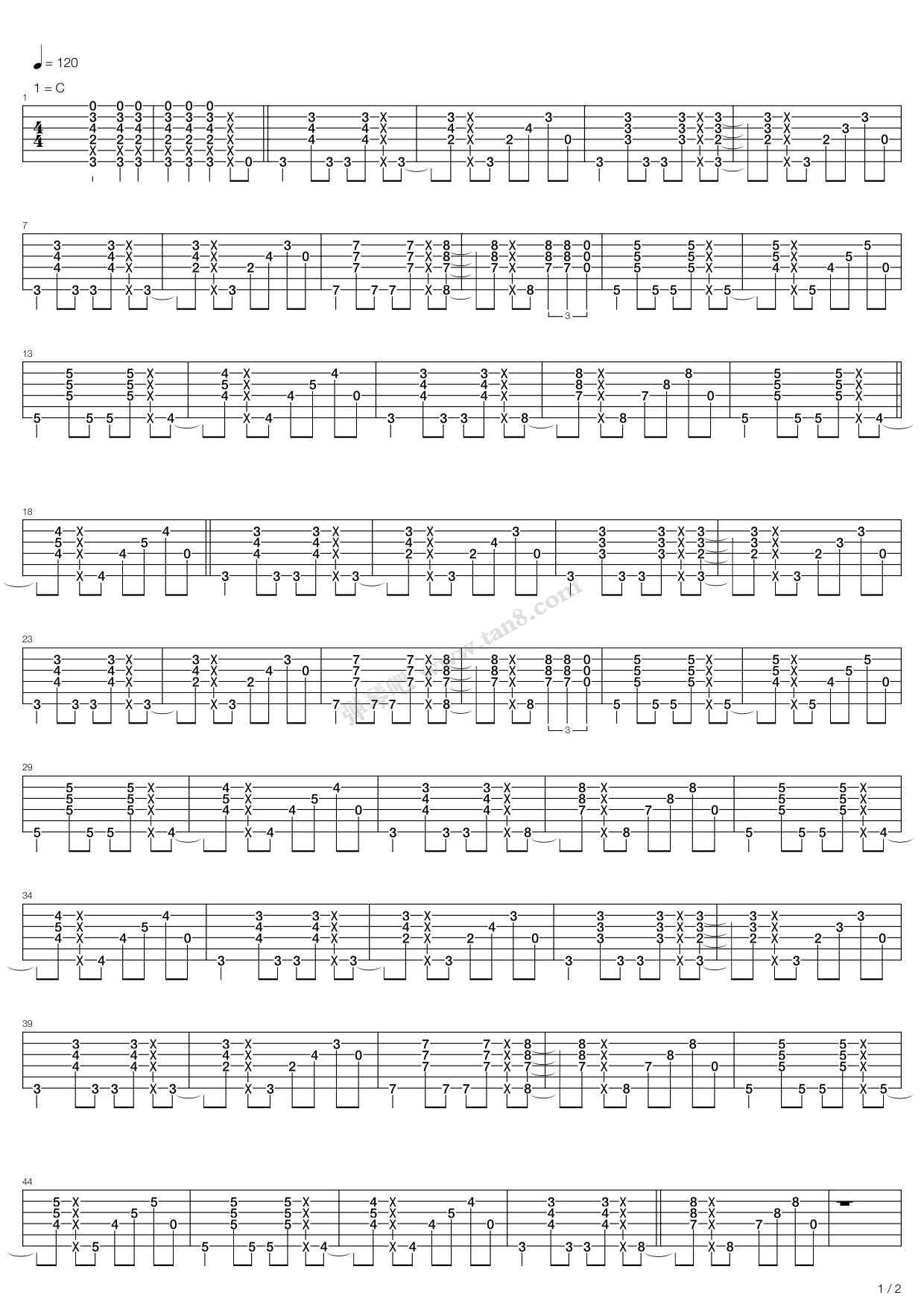 《belle》,jack johnson(六线谱 吉他谱吉他谱 第1页