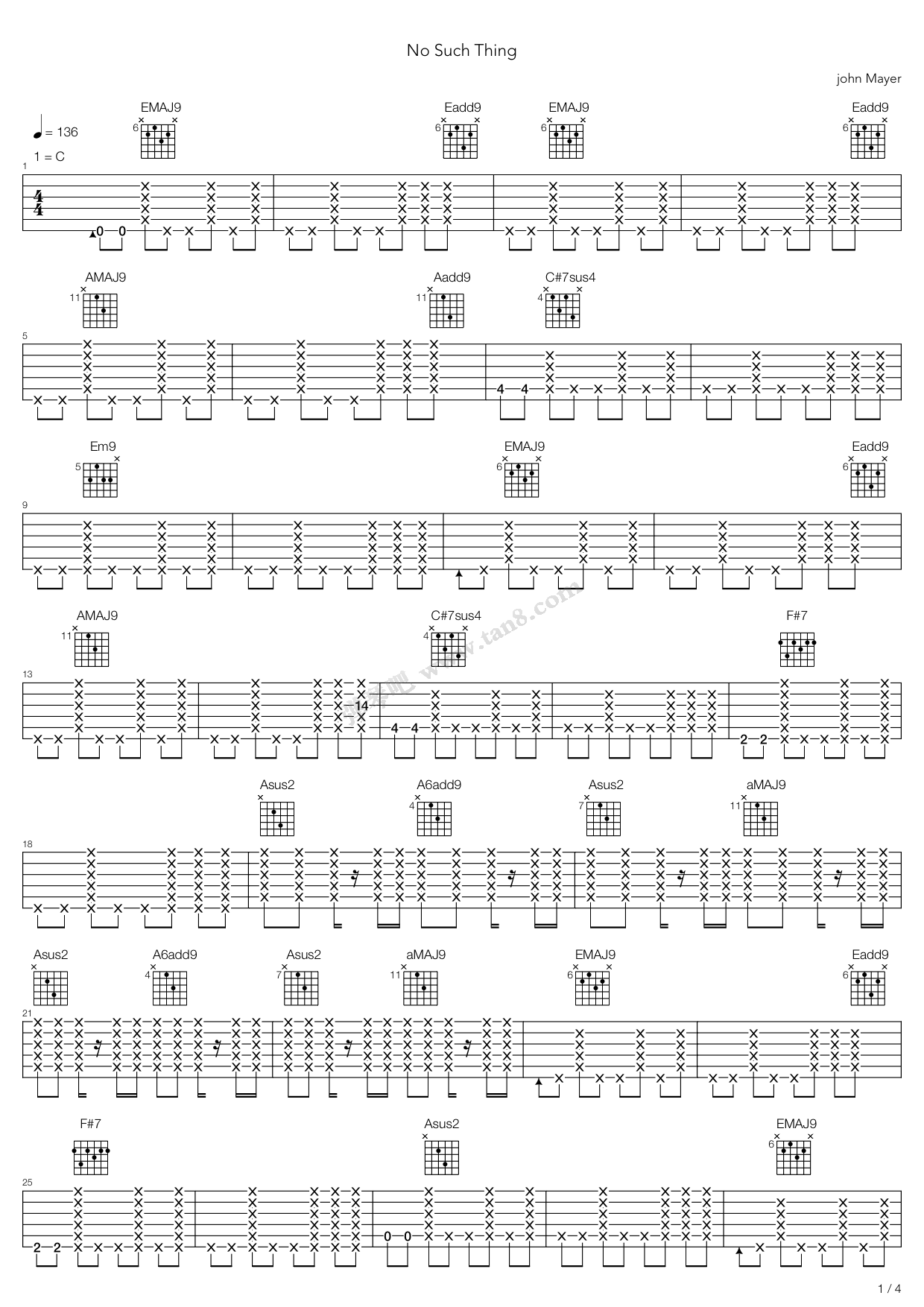 《ni such thing》,john mayer(六线谱 吉他谱吉他谱 第1页