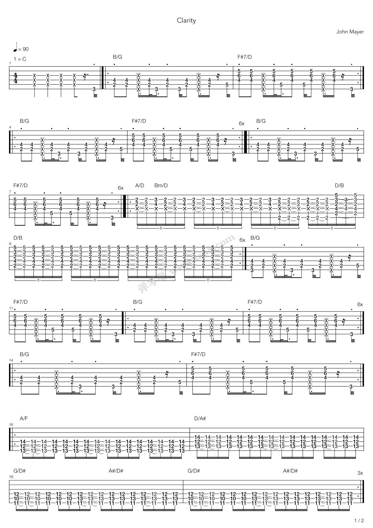 《clarity》,john mayer(六线谱 吉他谱吉他谱 第1页