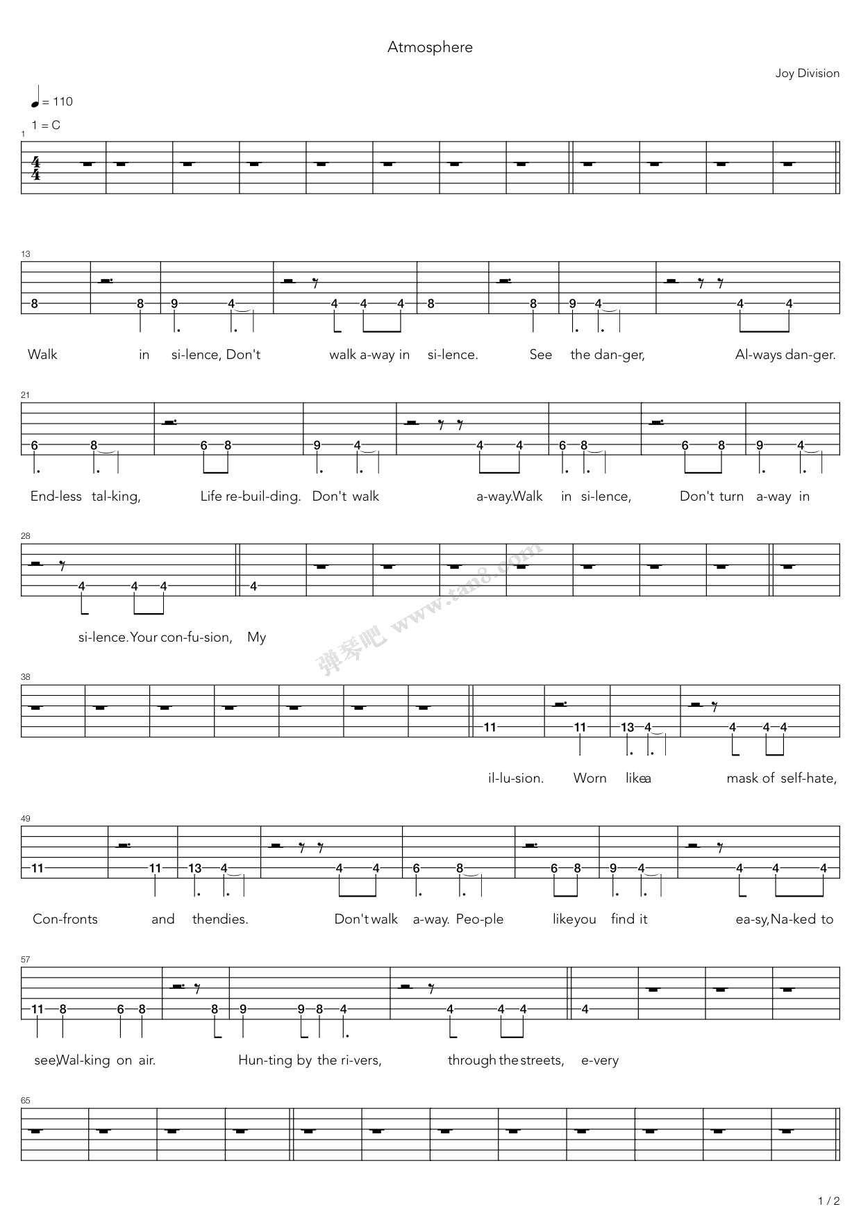 《atmosphere》,joy division(六线谱 吉他谱吉他谱 第5页