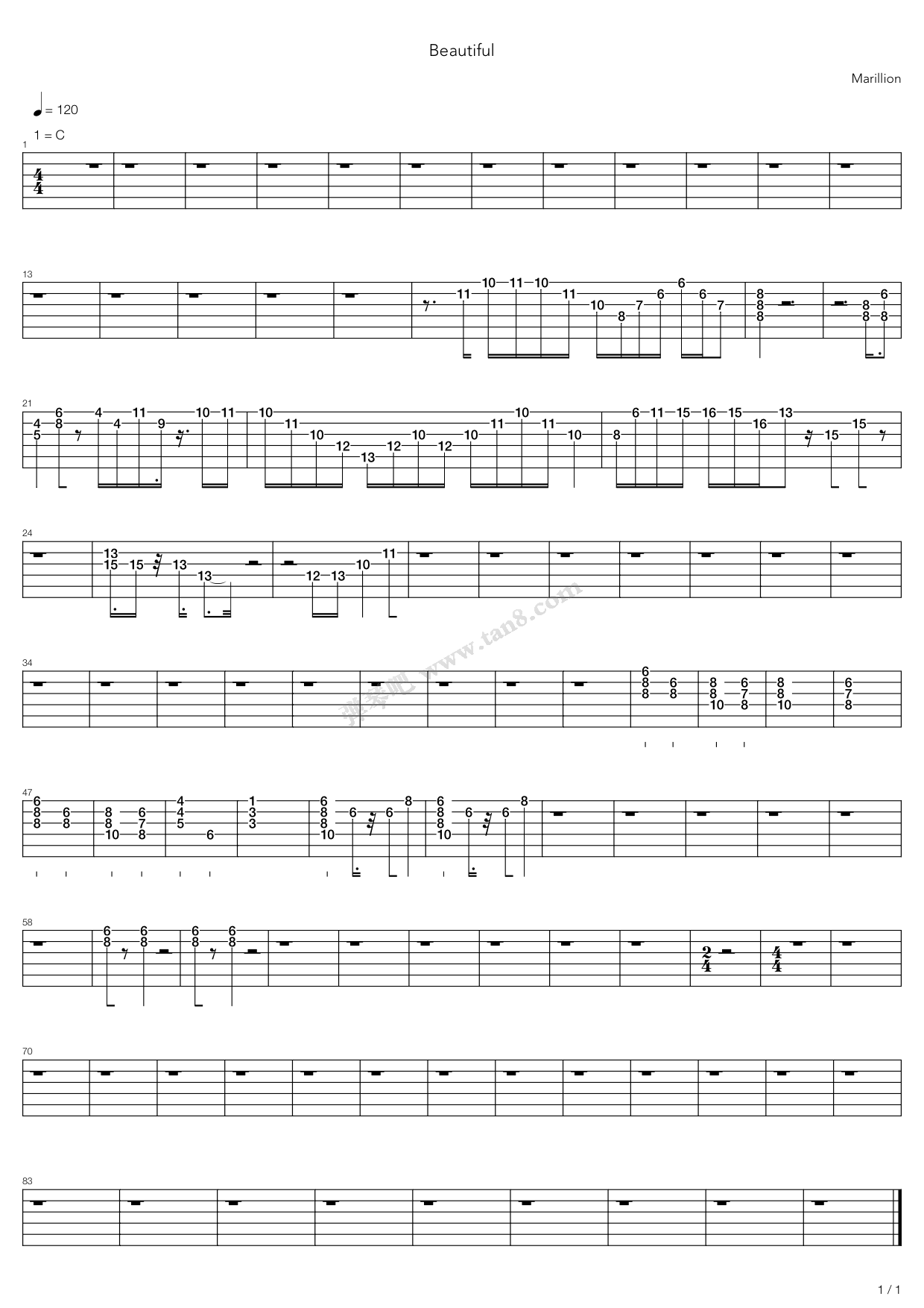 《beautiful》,marillion(六线谱 吉他谱吉他谱 第11页