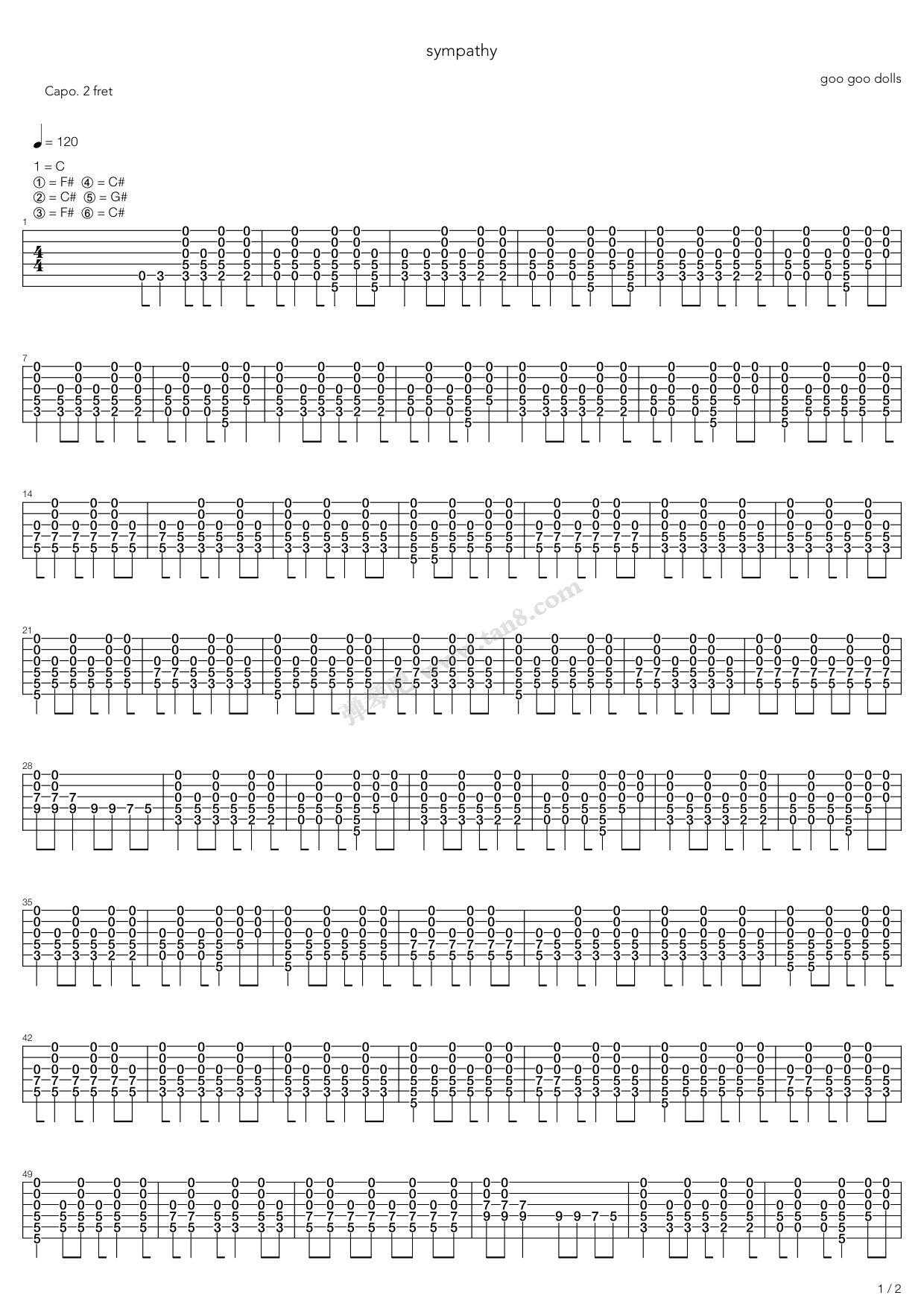 《sympathy》,the goo goo dolls(六线谱 吉他谱吉他谱 第1页