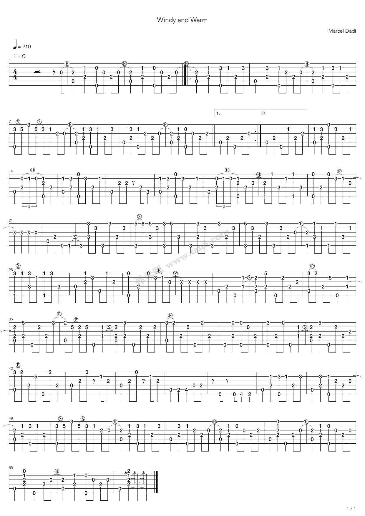 《windy and warm》,marcel dadi(六线谱 吉他谱吉他谱 第1页