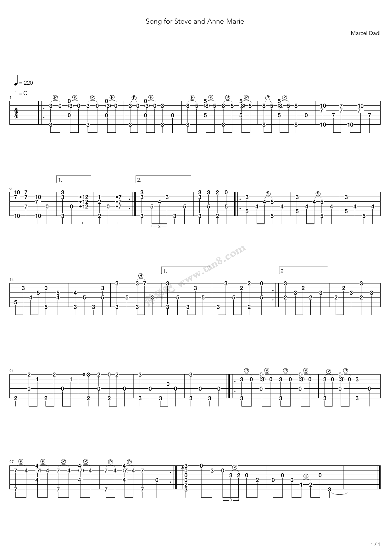《song for steve and anne marie》,marcel dadi(六线谱 吉他谱吉他