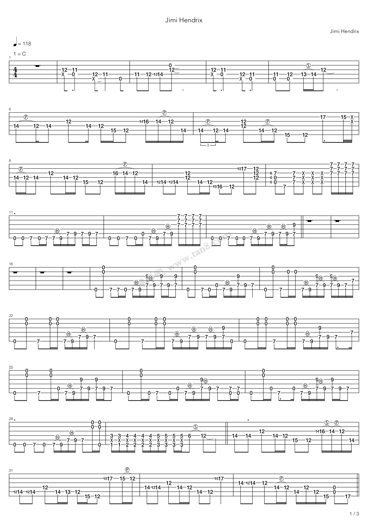 《changes》,jimi hendrix(六线谱 吉他谱吉他谱 第1页