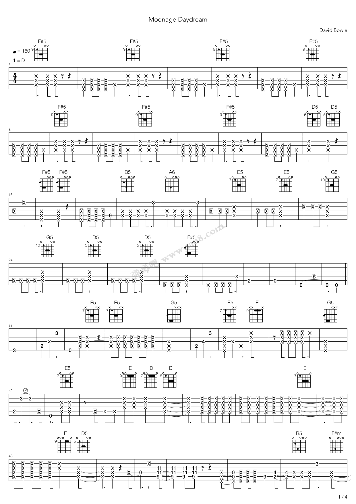 《moonage daydream》,david bowie(六线谱 吉他谱吉他谱 第1页