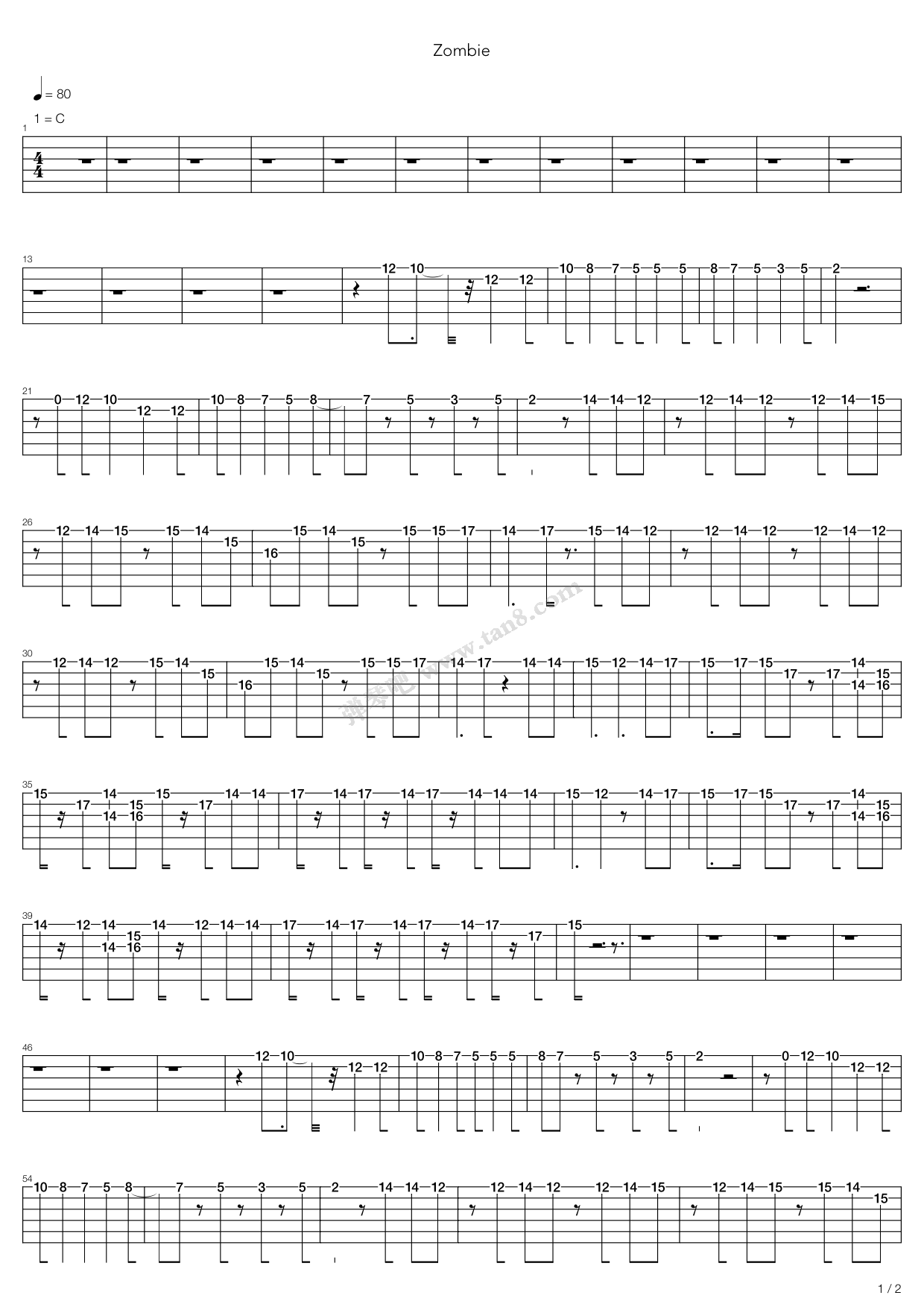 zombie 吉他谱-虫虫吉他谱免费下载