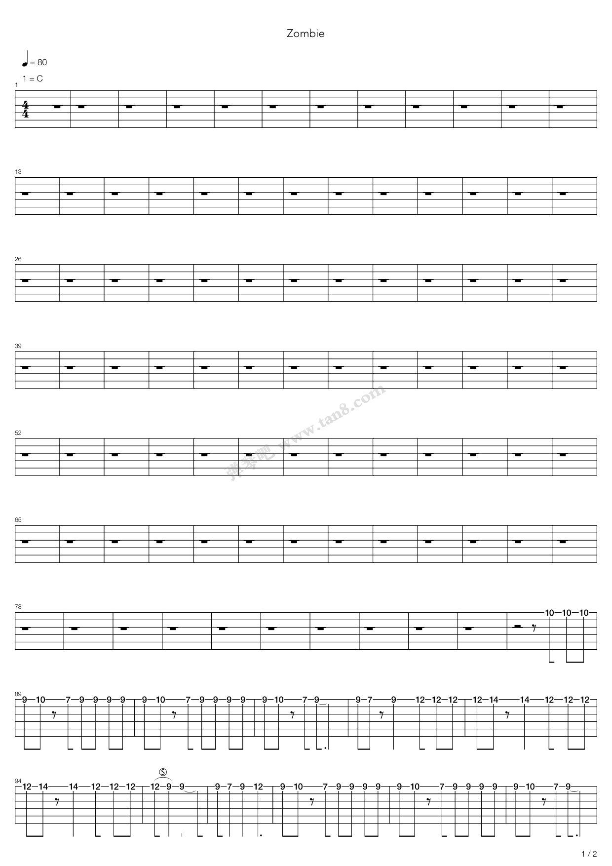 zombie 吉他谱-虫虫吉他谱免费下载