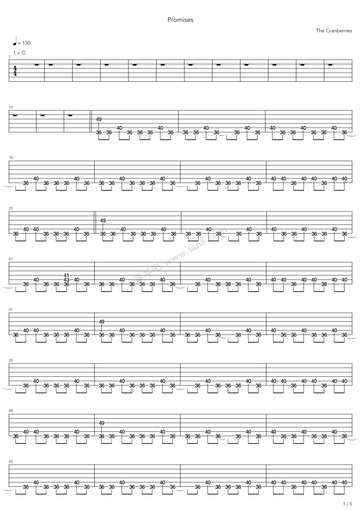 《Promises》,The Cranberries（六线谱 调六线吉他谱虫虫吉他谱免费下载