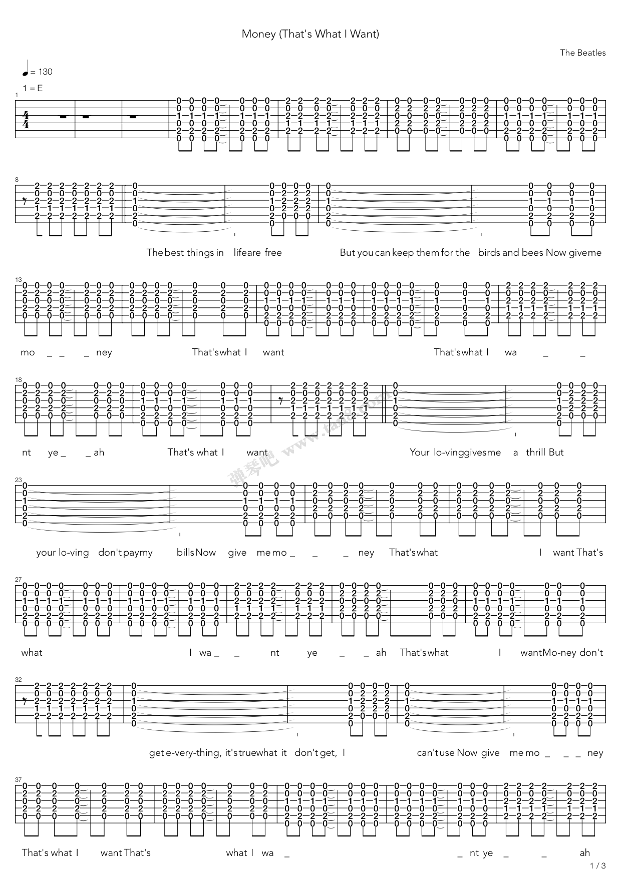 《money (thats what i want)》,the beatles(六线谱 吉他谱吉他谱 第