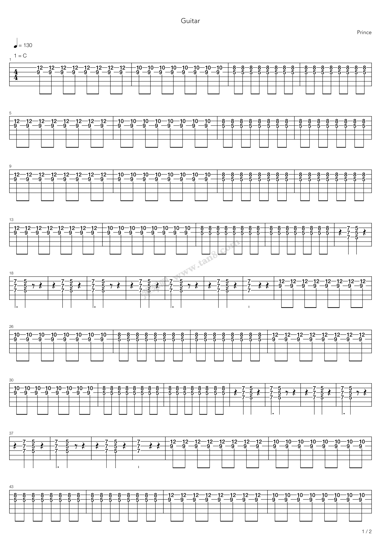 《guitar》,prince(六线谱 吉他谱吉他谱 第1页