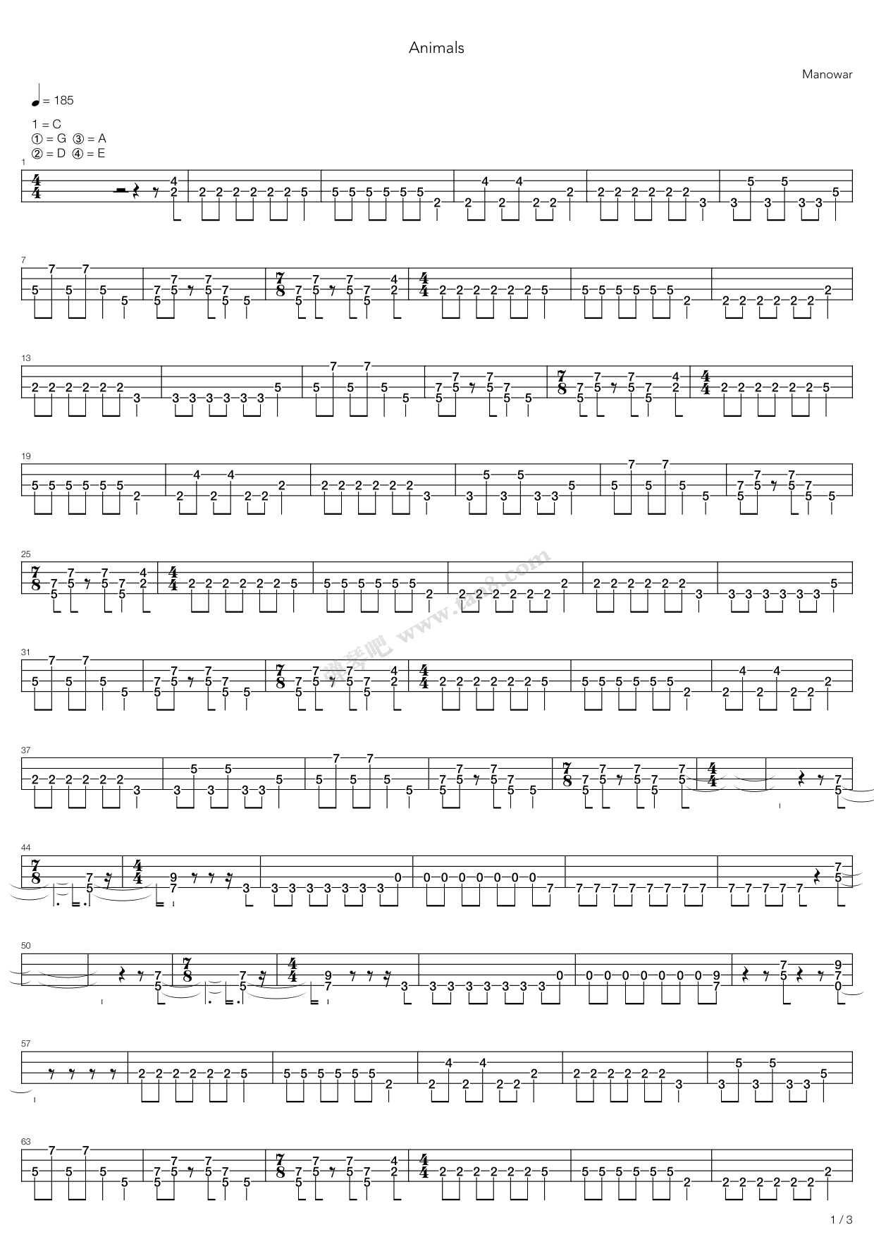 animals 吉他谱-虫虫吉他谱免费下载