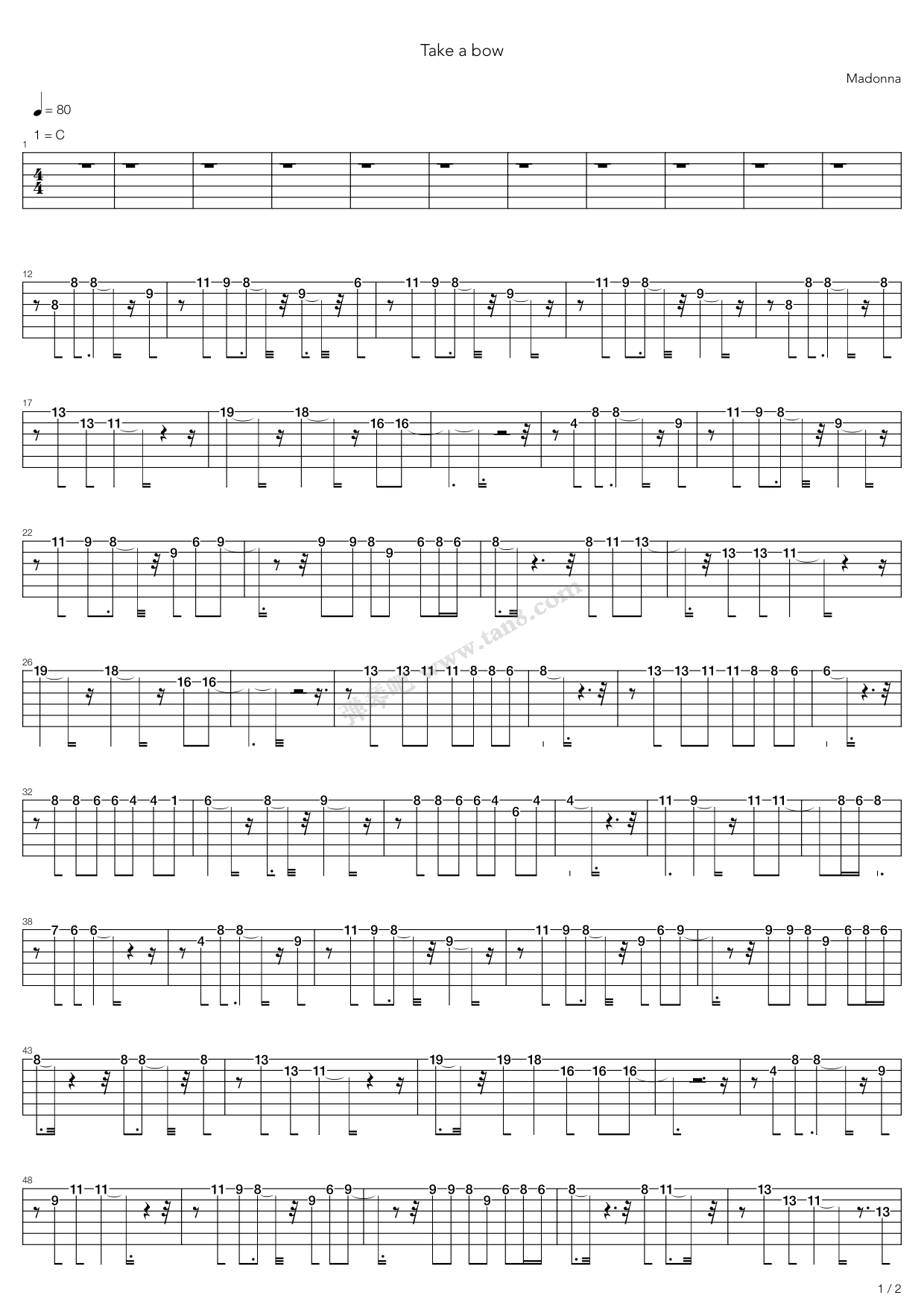 《take a bow》,madonna(六线谱 吉他谱吉他谱 第1页