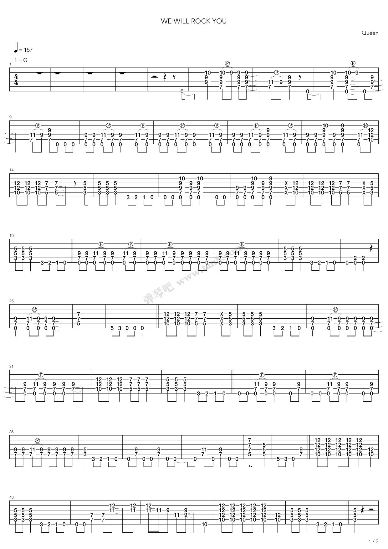 《we will rock you》,queen(六线谱 吉他谱吉他谱 第1页