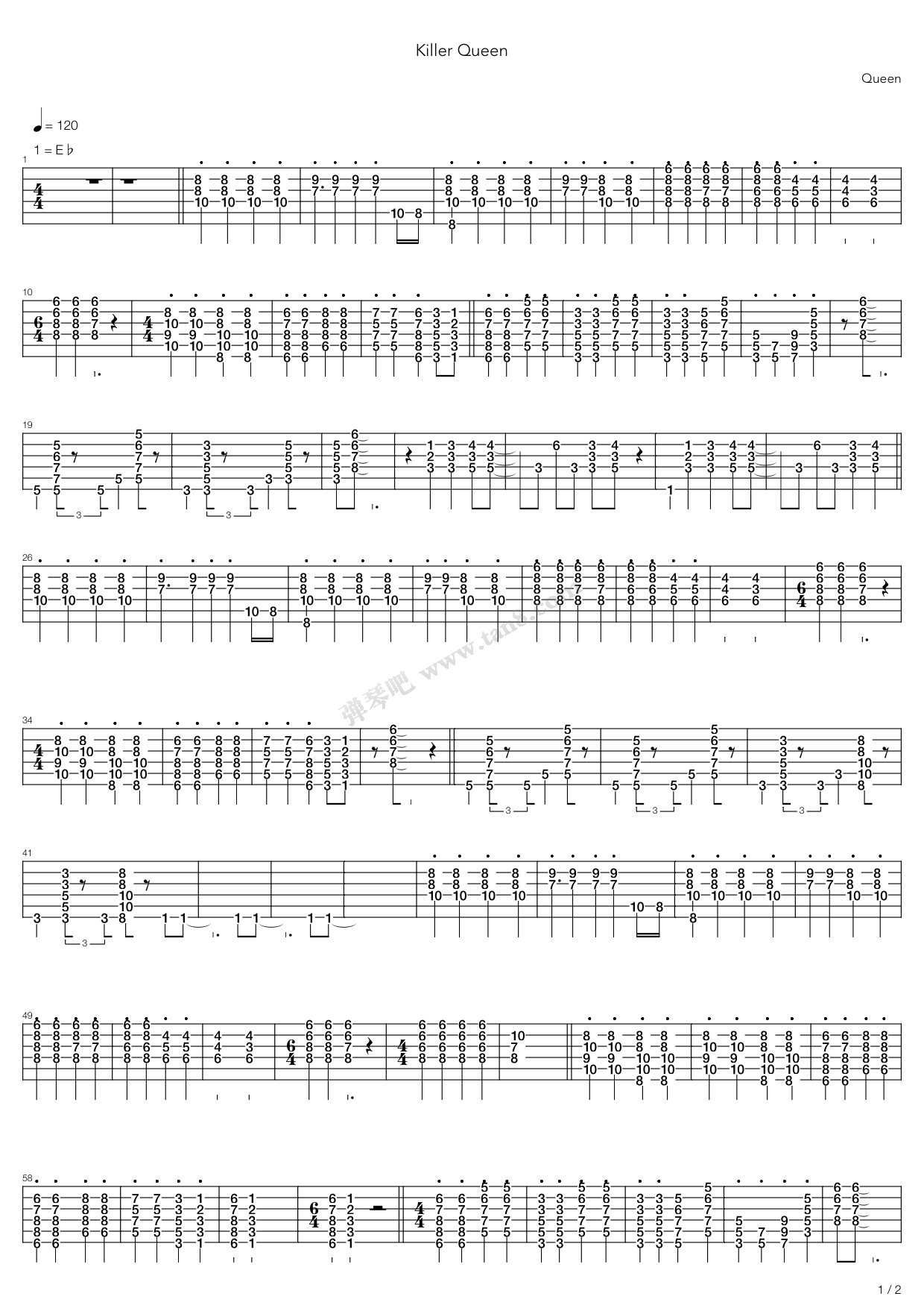 《killer queen》,queen(六线谱 吉他谱吉他谱 第1页