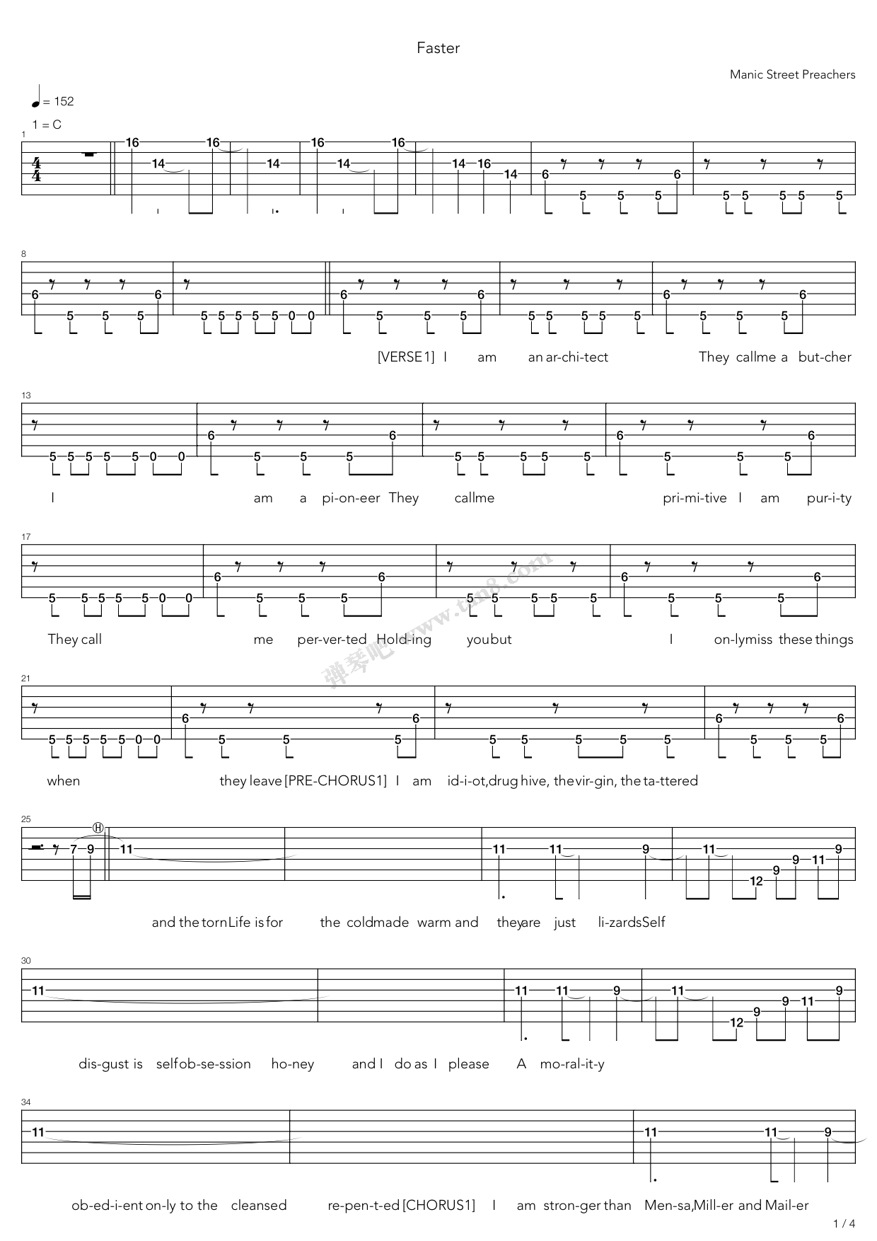 《faster》,manic street preachers(六线谱 吉他谱吉他谱 第4页